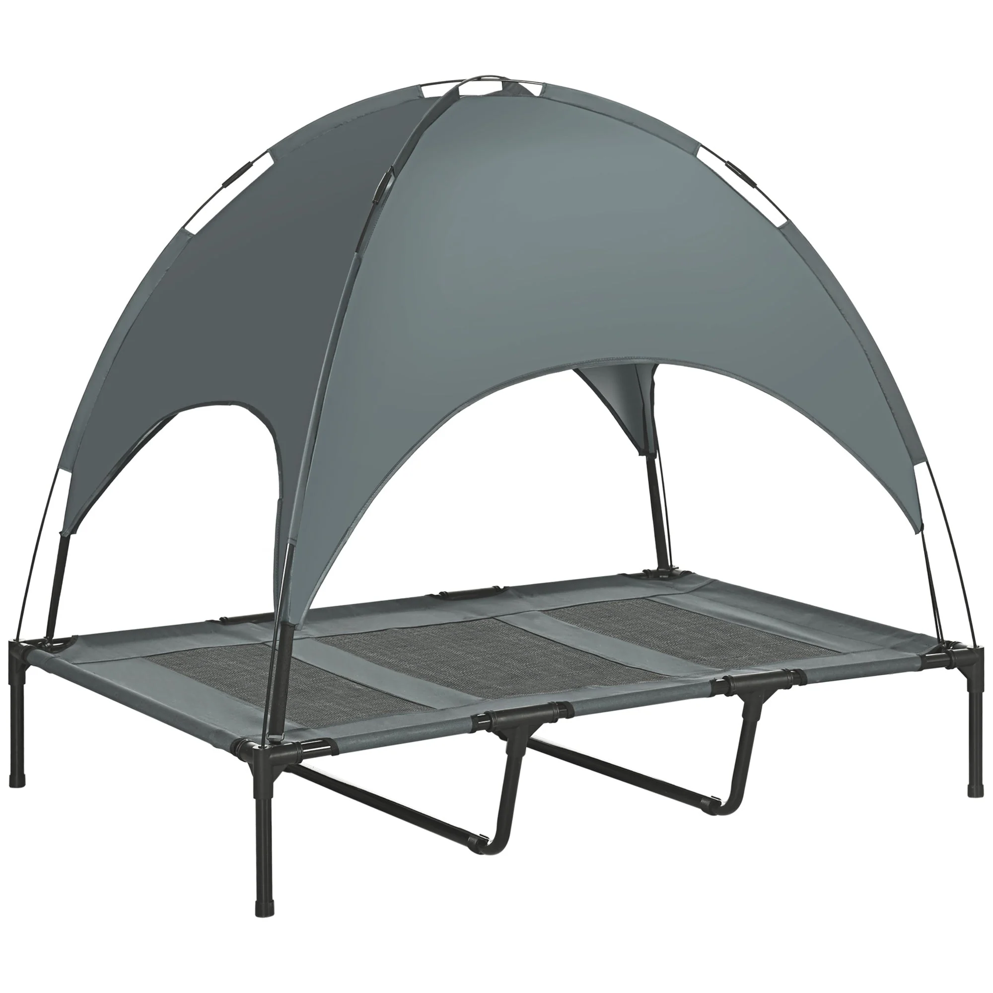 PawHut Raised Dog Bed Waterproof Elevated Pet Cot with Breathable Mesh UV Protection Canopy Grey - Image 4