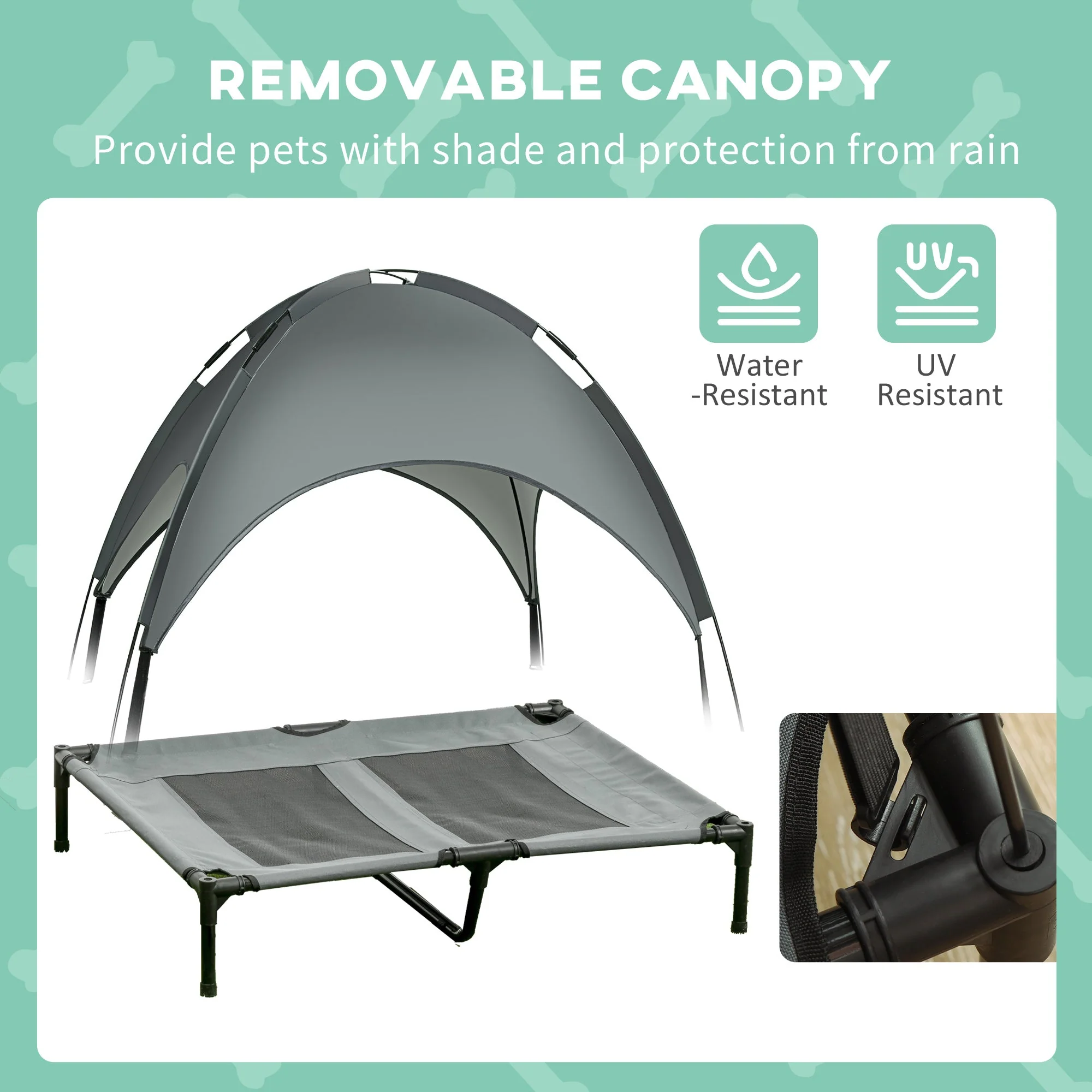 Pawhut Raised Dog Bed Waterproof Elevated Pet Cot With Breathable Mesh Uv Protection Canopy Grey - Image 5