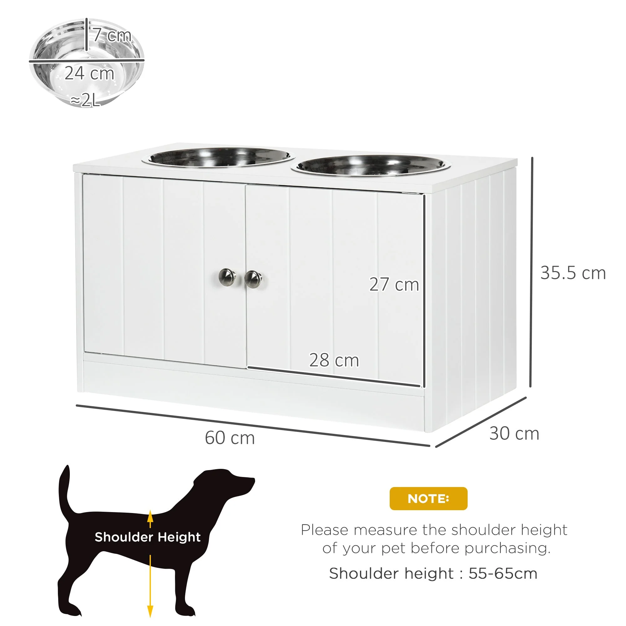 PawHut Raised Dog Bowls for Large Dogs Pet Feeding Station with Stand - Image 3