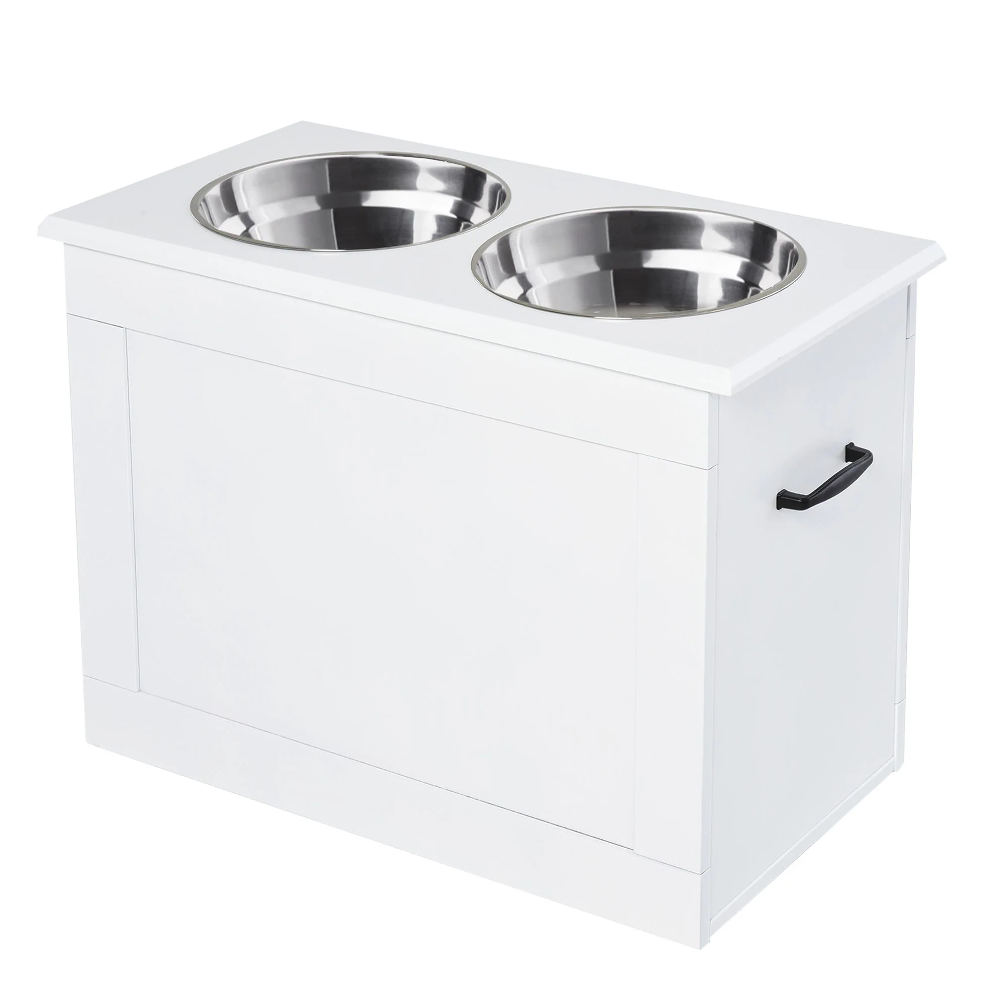 PawHut Raised Dog Bowls Pet Feeding Storage Station with 2 Stainless Steel Bowls Base for Large Dogs and Other Large Pets - Image 2