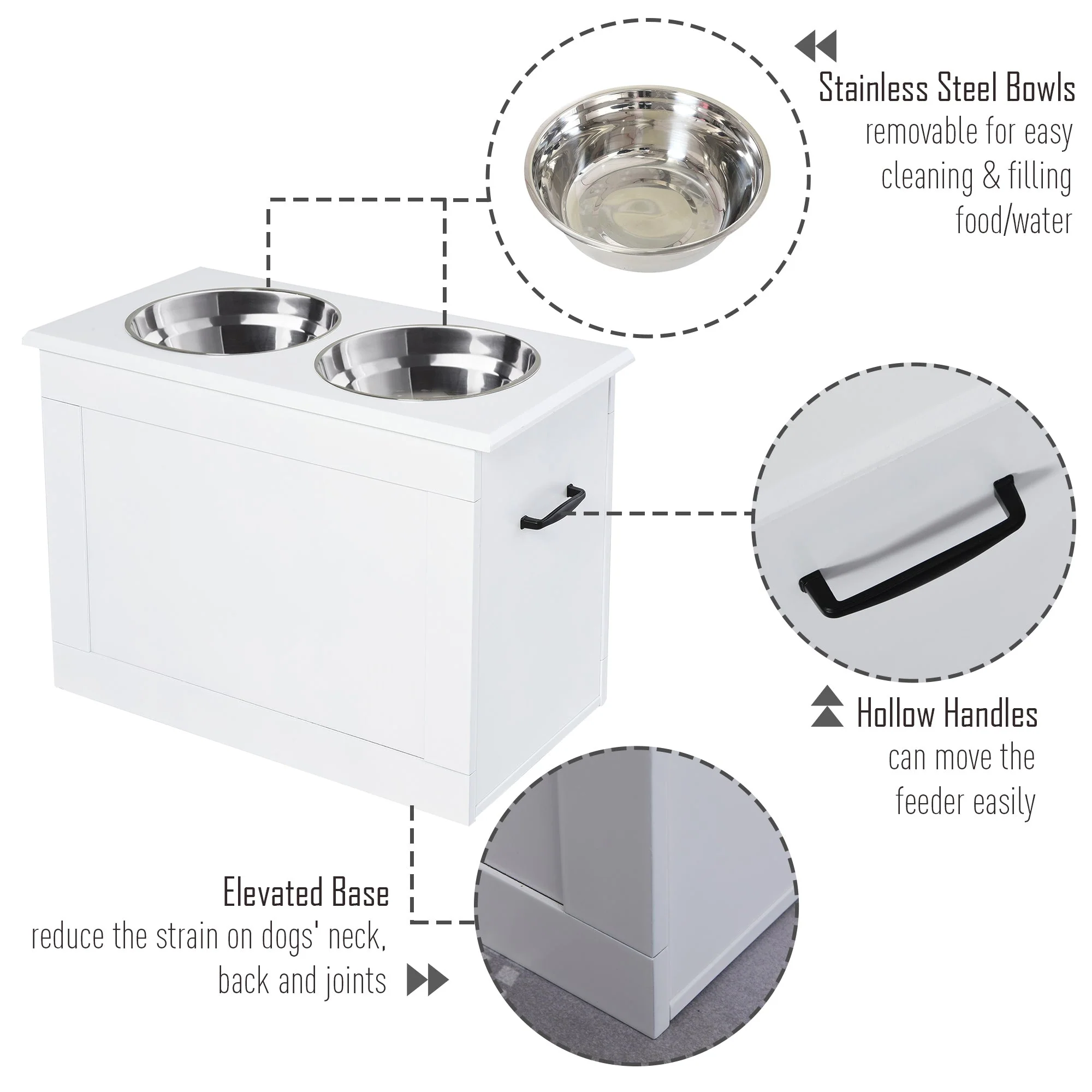 PawHut Raised Dog Bowls Pet Feeding Storage Station with 2 Stainless Steel Bowls Base for Large Dogs and Other Large Pets - Image 7