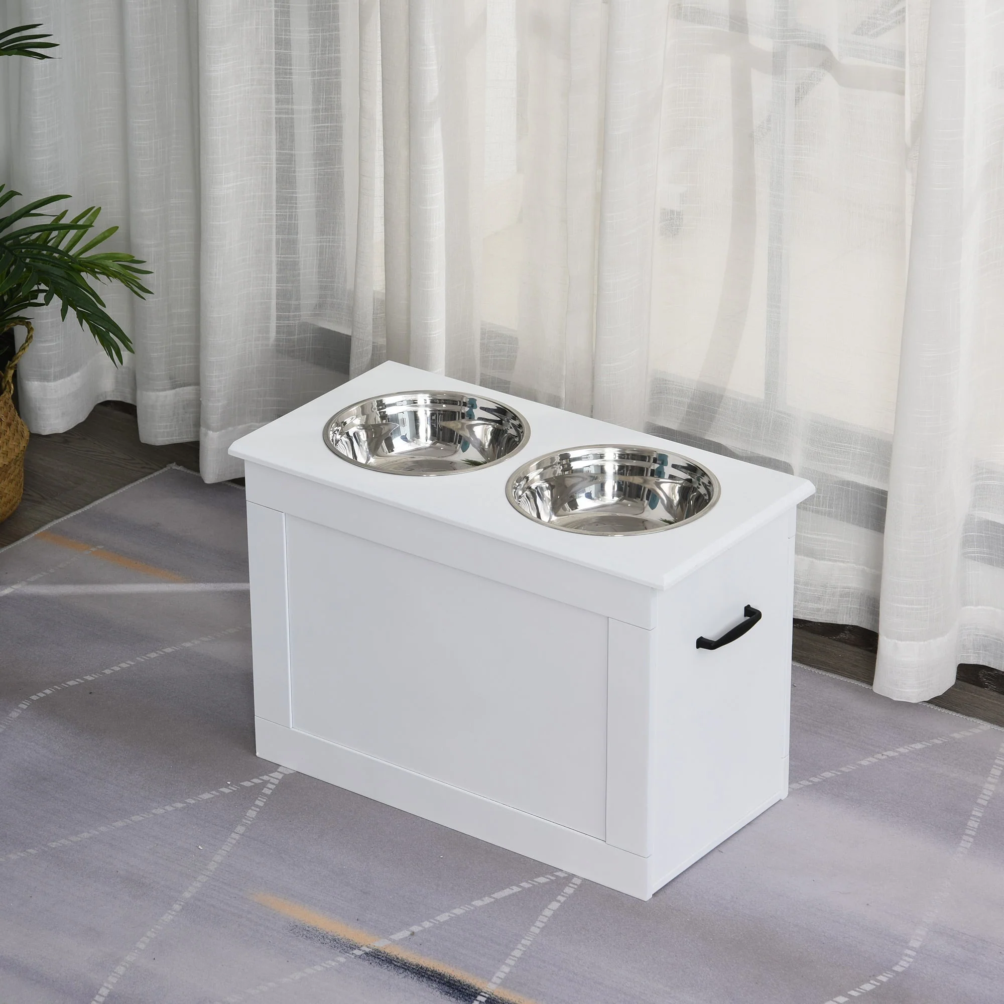 PawHut Raised Dog Bowls Pet Feeding Storage Station with 2 Stainless Steel Bowls Base for Large Dogs and Other Large Pets - Image 9