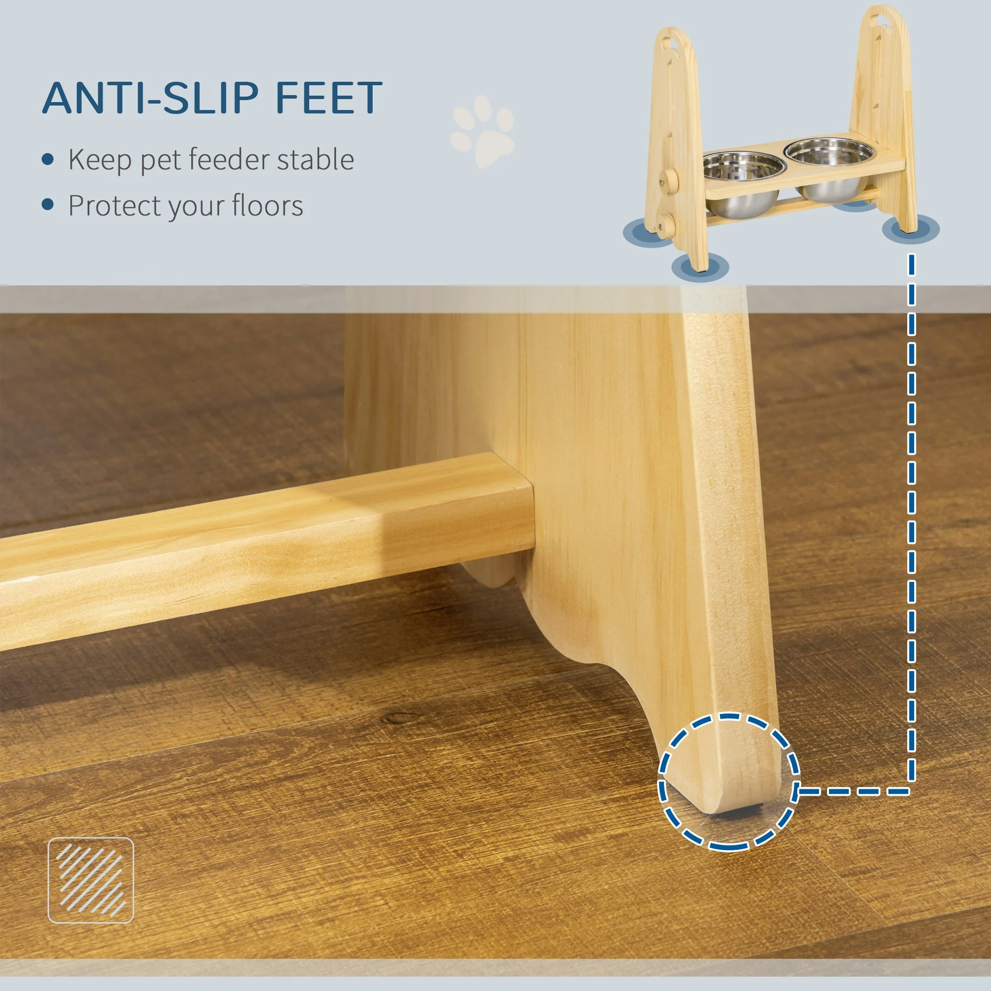 PawHut Raised Dog Bowls with Stand Adjustable Raised Pet Feeder with 2 Removable Stainless Steel Bowls for Small to Extra Large Dogs - Image 7