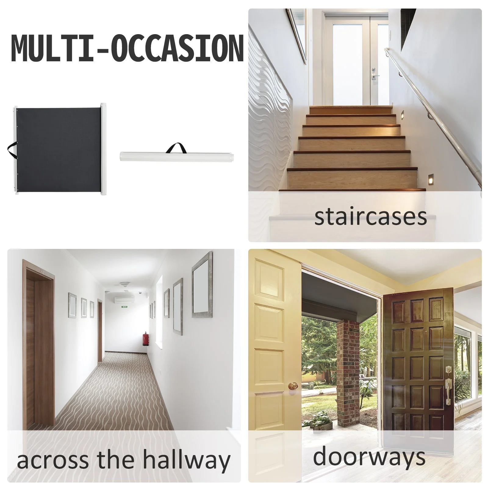 PawHut Retractable Safety Gate Dog Pet Barrier Folding Protector Home Doorway Room Divider Stair Guard Grey 115L x 82.5H cm - Image 4