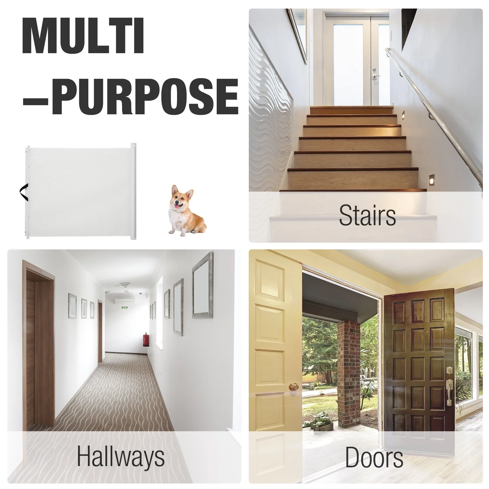 PawHut Retractable Safety Gate Dog Pet Barrier Folding Protector Home Doorway Room Divider Stair Guard White 115Lx82.5H cm - Image 4