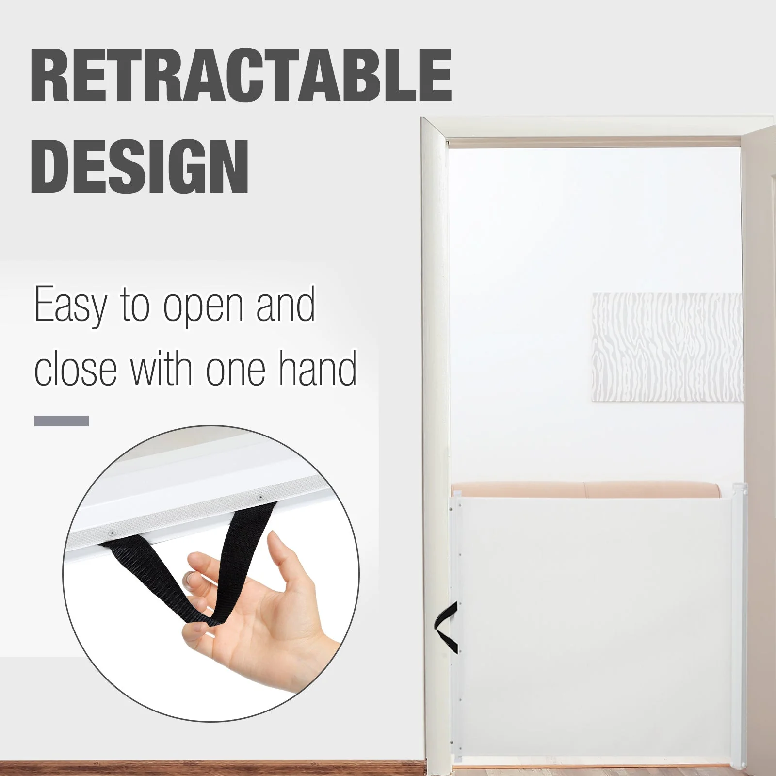 PawHut Retractable Safety Gate Dog Pet Barrier Folding Protector Home Doorway Room Divider Stair Guard White 115Lx82.5H cm - Image 5