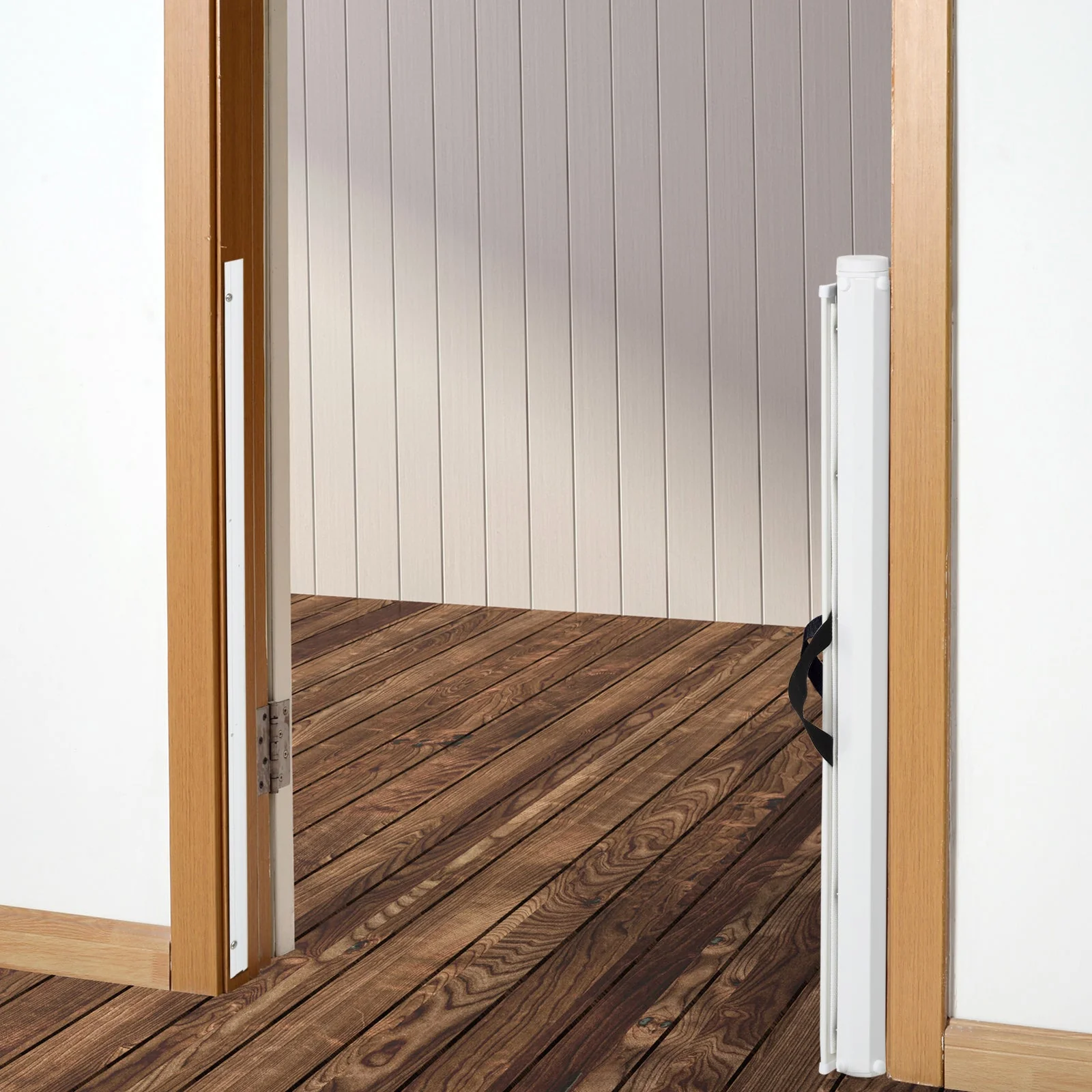 PawHut Retractable Safety Gate Dog Pet Barrier Folding Protector Home Doorway Room Divider Stair Guard White 115Lx82.5H cm - Image 8