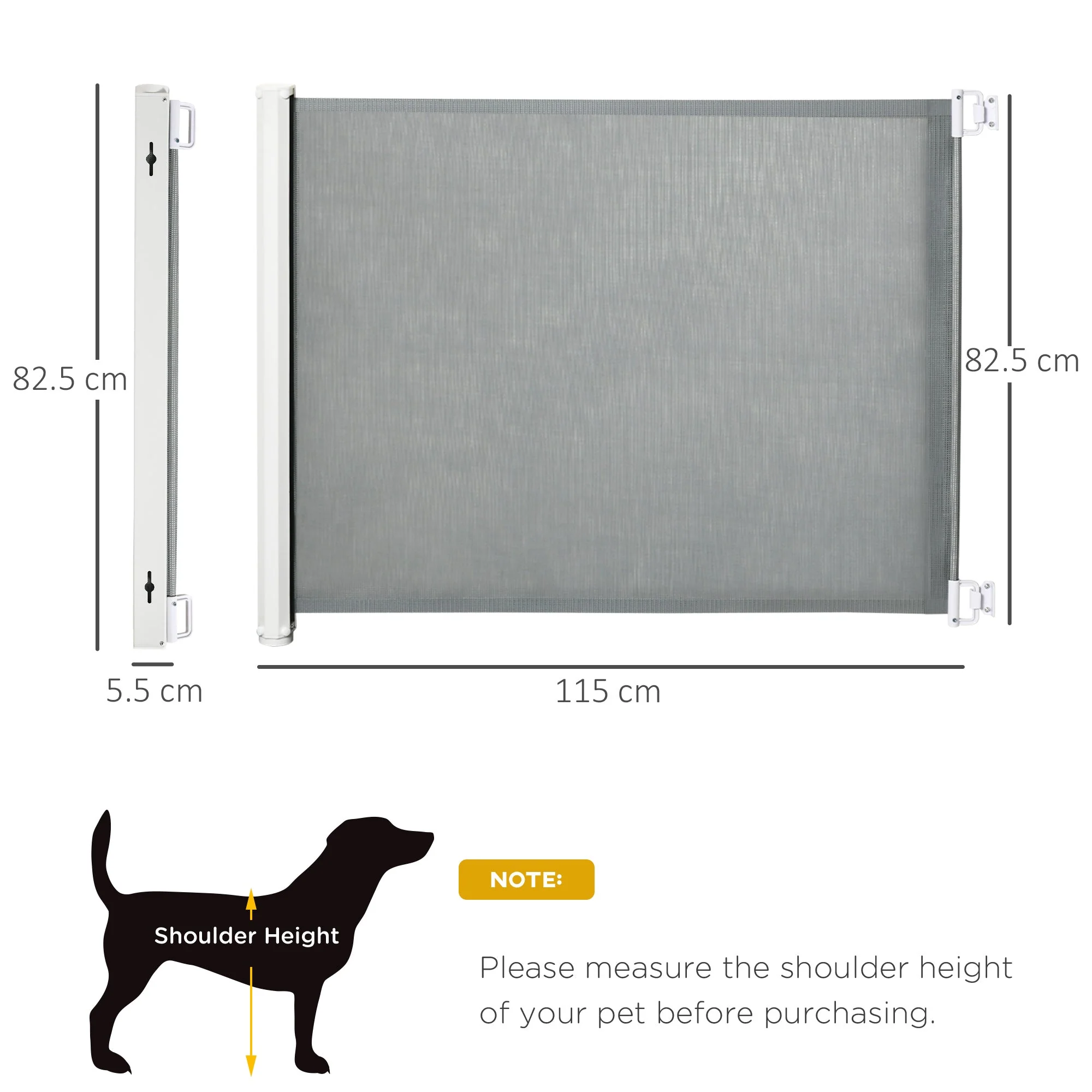 PawHut Retractable Safety Gate Dog Pet Guard Barrier Folding Protector Home Doorway Room Divider Stair Guard Grey 115L x 82.5H cm - Image 5