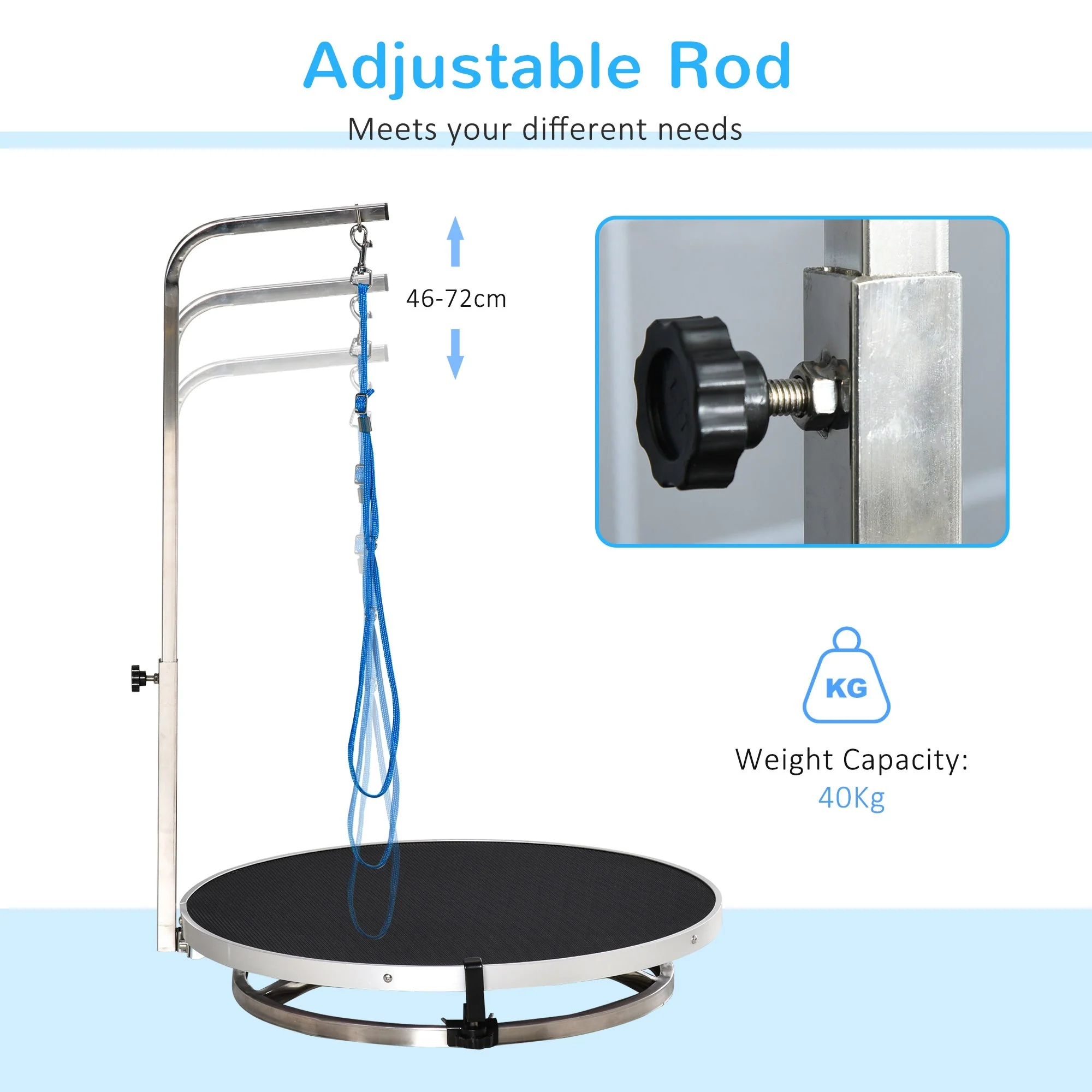 PawHut Rotatable Pet Grooming Table with Adjustable Arm Non-Slip Tabletop Safety Leash - Image 6