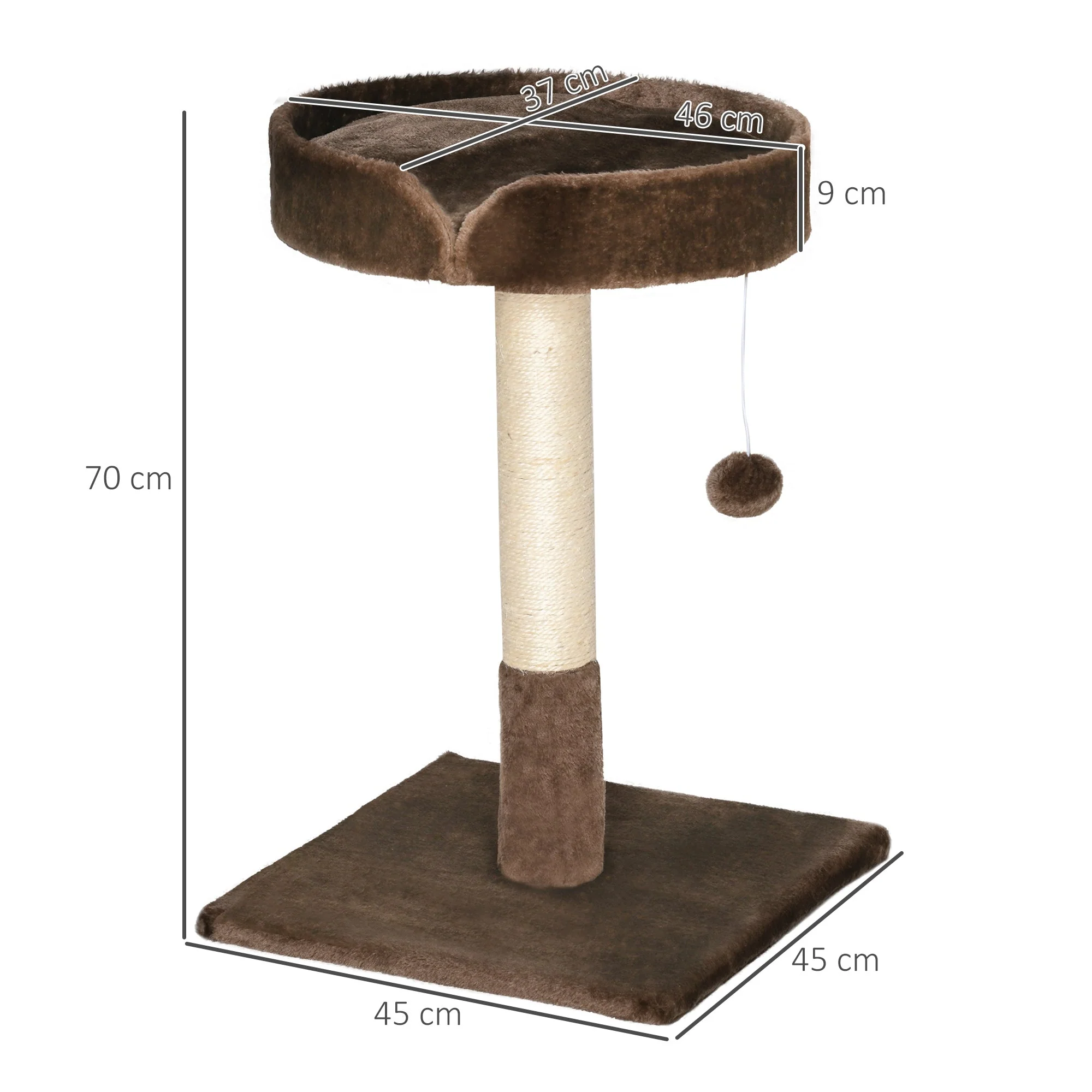 PawHut Small Cat Tree for Indoor Cats with Sisal Scratching Post Kitten Bed Cushion Ball Toy - Image 4