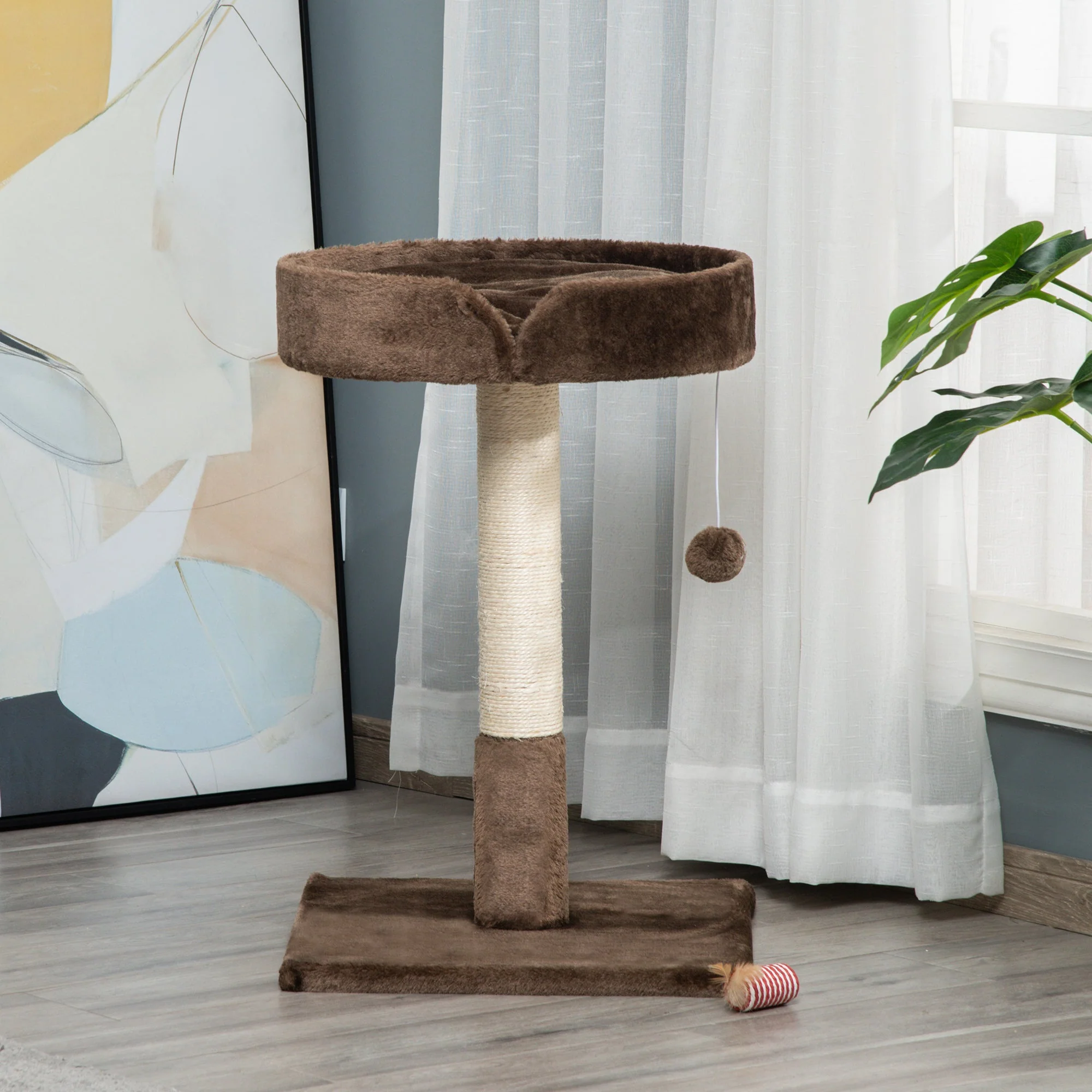 PawHut Small Cat Tree for Indoor Cats with Sisal Scratching Post Kitten Bed Cushion Ball Toy - Image 9