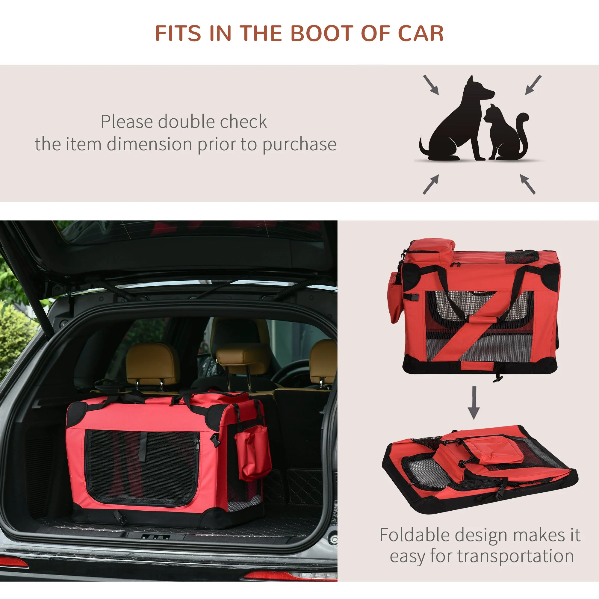 PawHut Small Pets PVC Oxford Cloth Travel Carrier w/ Mesh Windows Red - Image 7