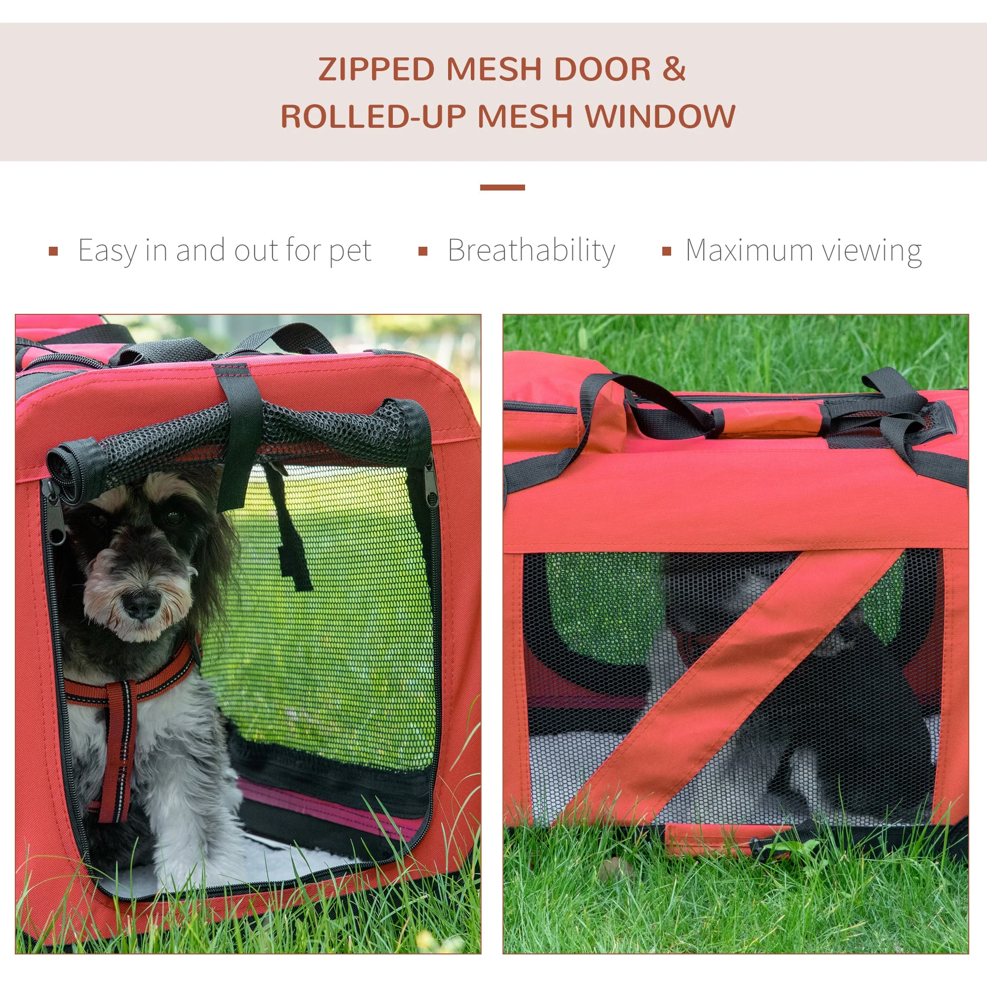 PawHut Small Pets PVC Oxford Cloth Travel Carrier w/ Mesh Windows Red - Image 8