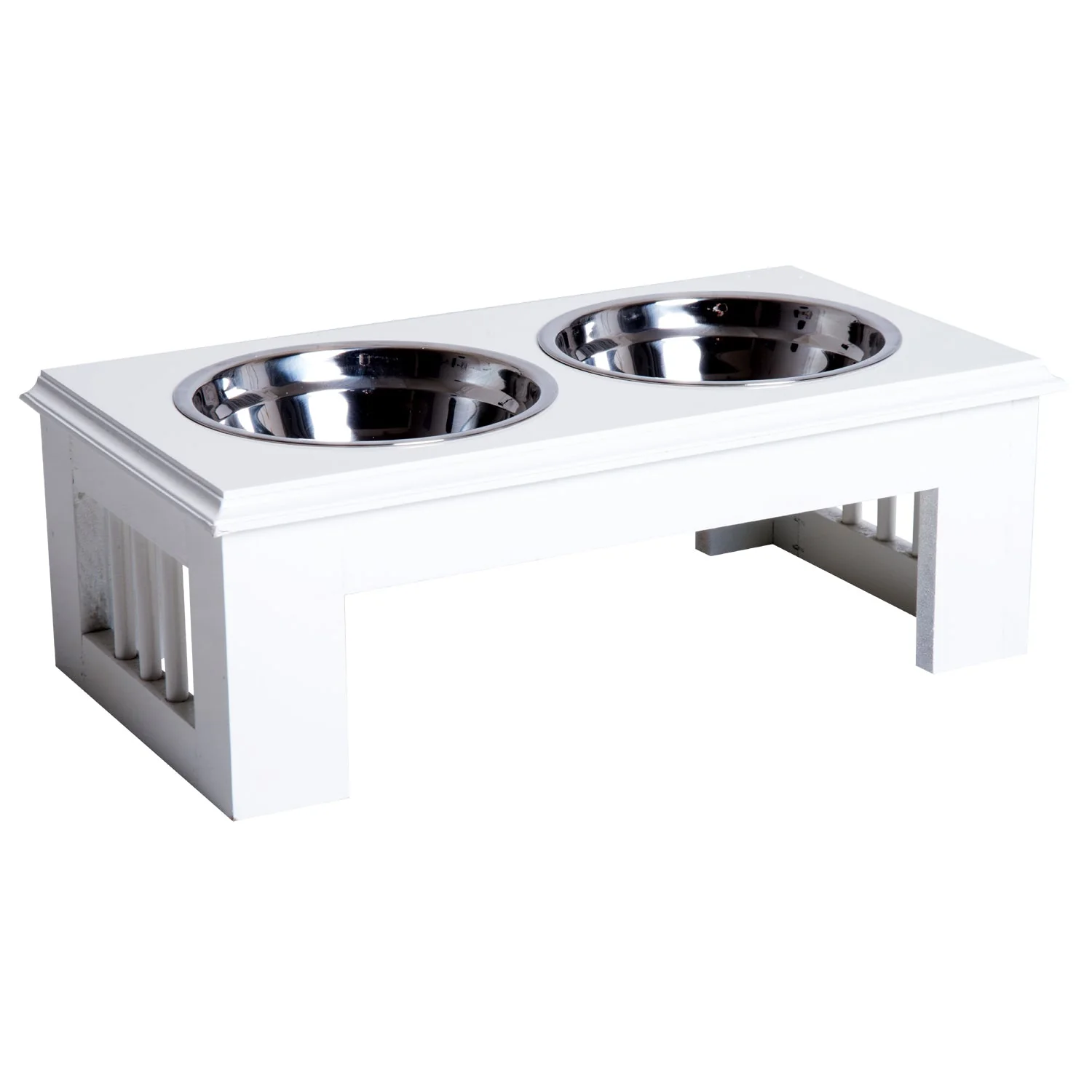 PawHut Stainless Steel Raised Dog Feeding Bowls with Stand Elevated Twin Pet Bowls Water Food Feeder 43.7L x 24W x 15H cm - White - Image 3