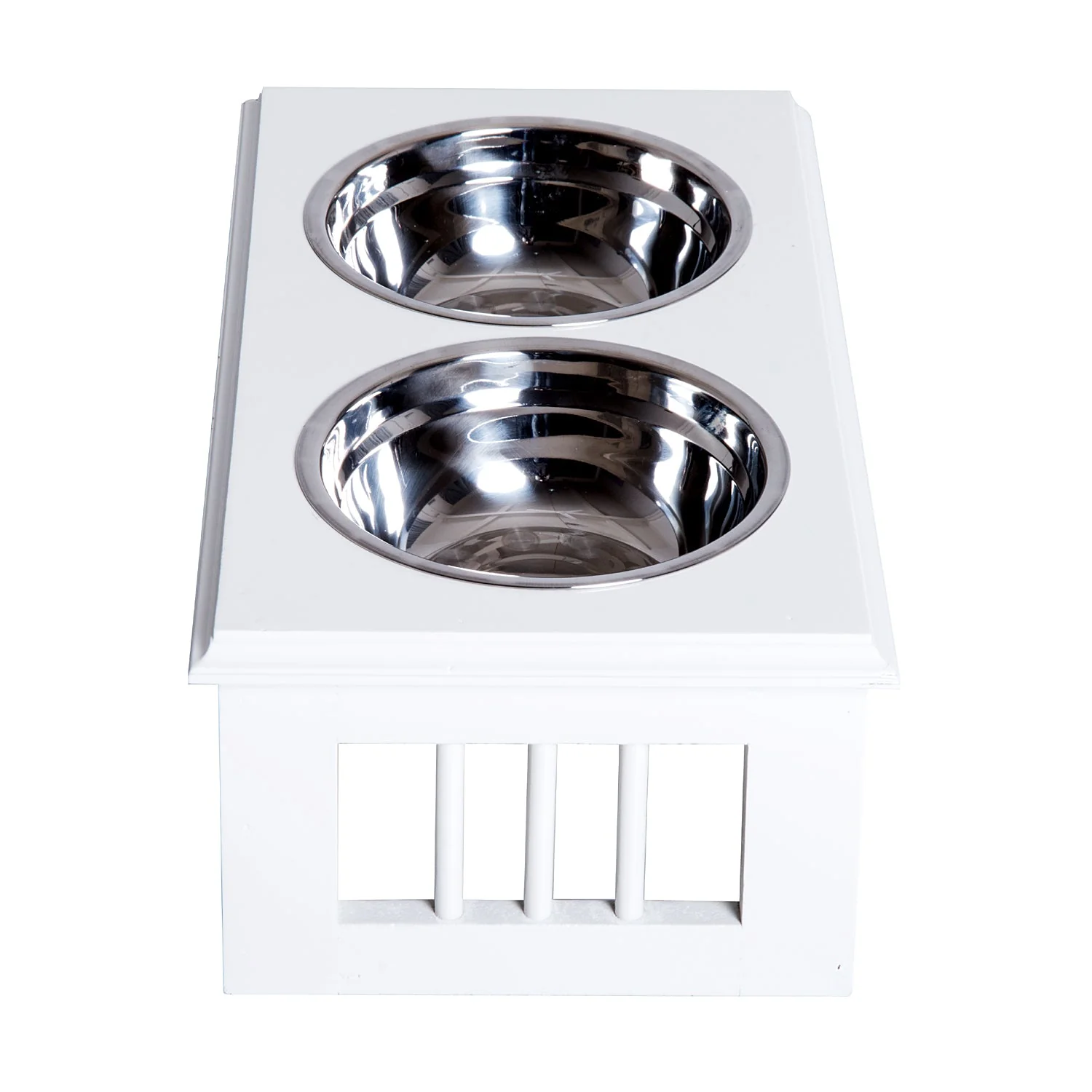PawHut Stainless Steel Raised Dog Feeding Bowls with Stand Elevated Twin Pet Bowls Water Food Feeder 43.7L x 24W x 15H cm - White - Image 6