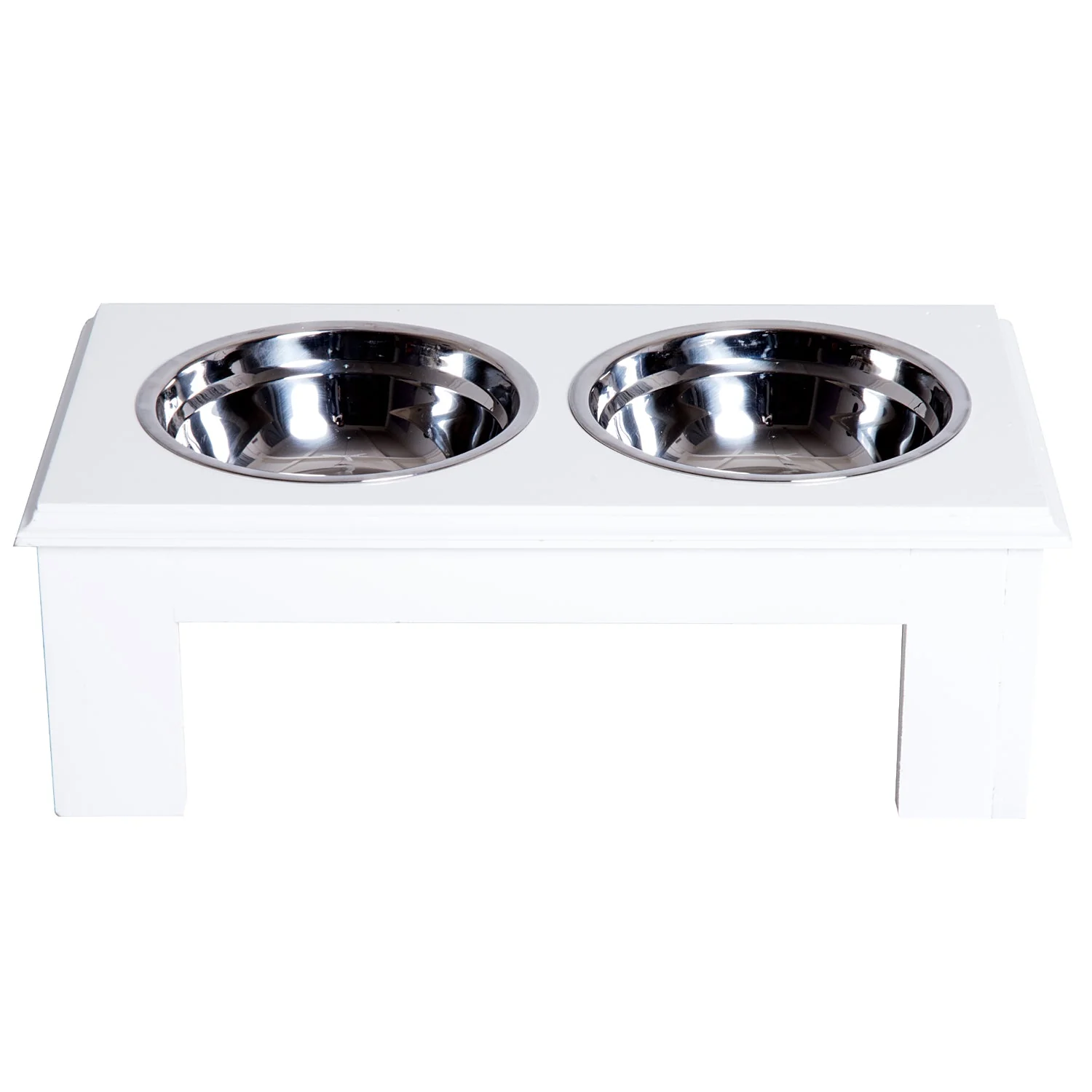 PawHut Stainless Steel Raised Dog Feeding Bowls with Stand Elevated Twin Pet Bowls Water Food Feeder 43.7L x 24W x 15H cm - White - Image 7