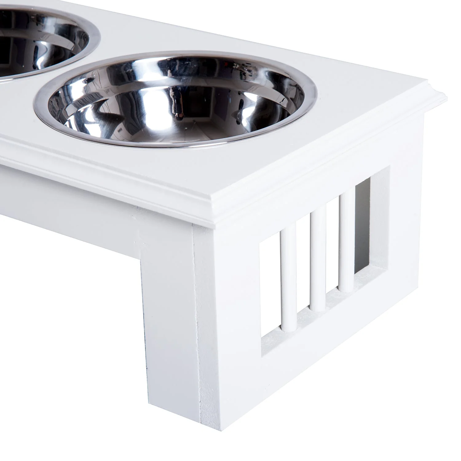 PawHut Stainless Steel Raised Dog Feeding Bowls with Stand Elevated Twin Pet Bowls Water Food Feeder 43.7L x 24W x 15H cm - White - Image 8