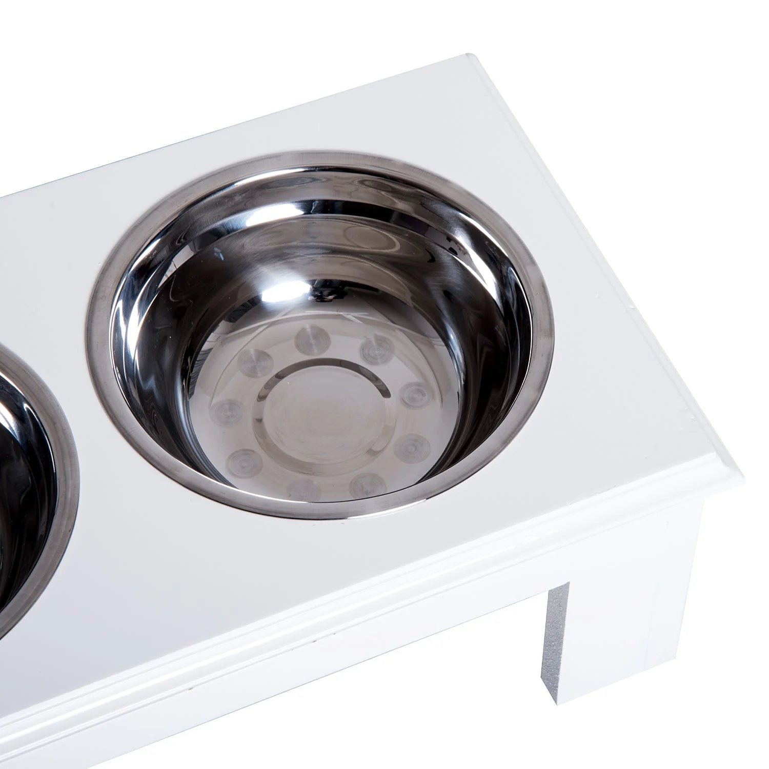 PawHut Stainless Steel Raised Dog Feeding Bowls with Stand Elevated Twin Pet Bowls Water Food Feeder 43.7L x 24W x 15H cm - White - Image 9