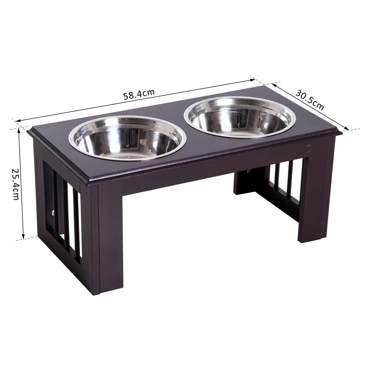 PawHut Stainless Steel Raised Dog Feeding Bowls with Stand for Small Medium Dogs Elevated Twin Pet Bowls Water Food Feeder 58.4L x 30.5W x 25.4H cm - Brown - Image 5