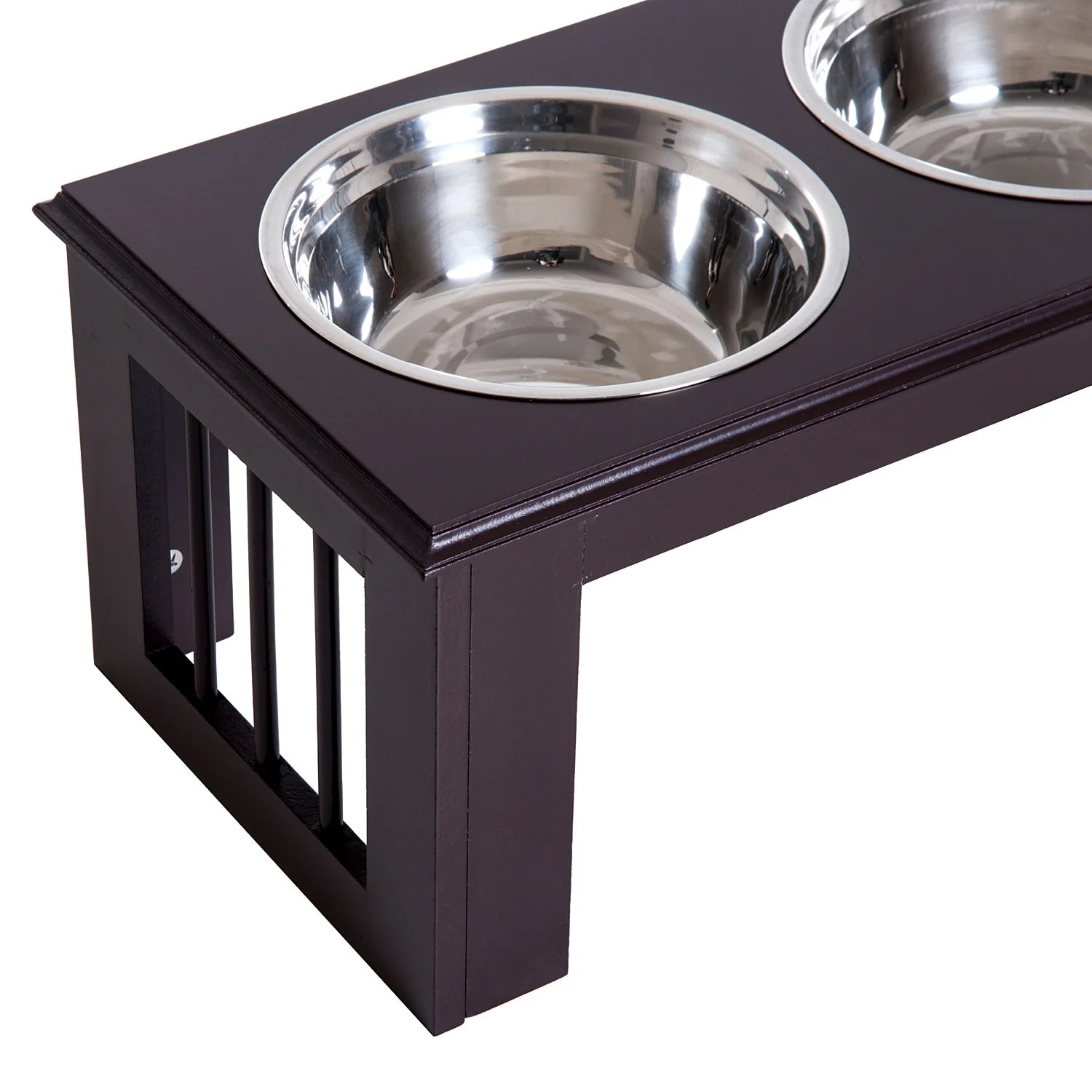 PawHut Stainless Steel Raised Dog Feeding Bowls with Stand for Small Medium Dogs Elevated Twin Pet Bowls Water Food Feeder 58.4L x 30.5W x 25.4H cm - Brown - Image 6