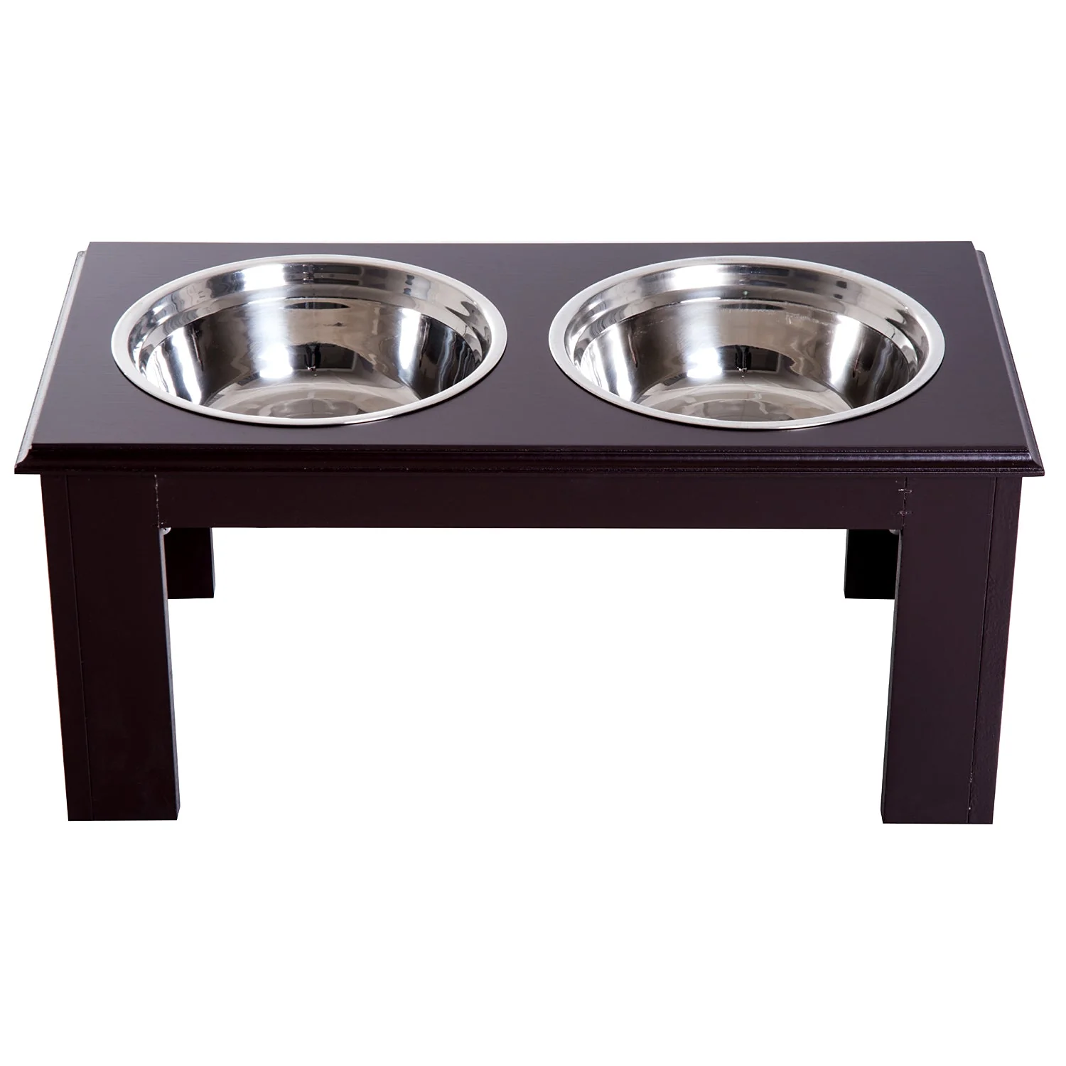 PawHut Stainless Steel Raised Dog Feeding Bowls with Stand for Small Medium Dogs Elevated Twin Pet Bowls Water Food Feeder 58.4L x 30.5W x 25.4H cm - Brown - Image 7