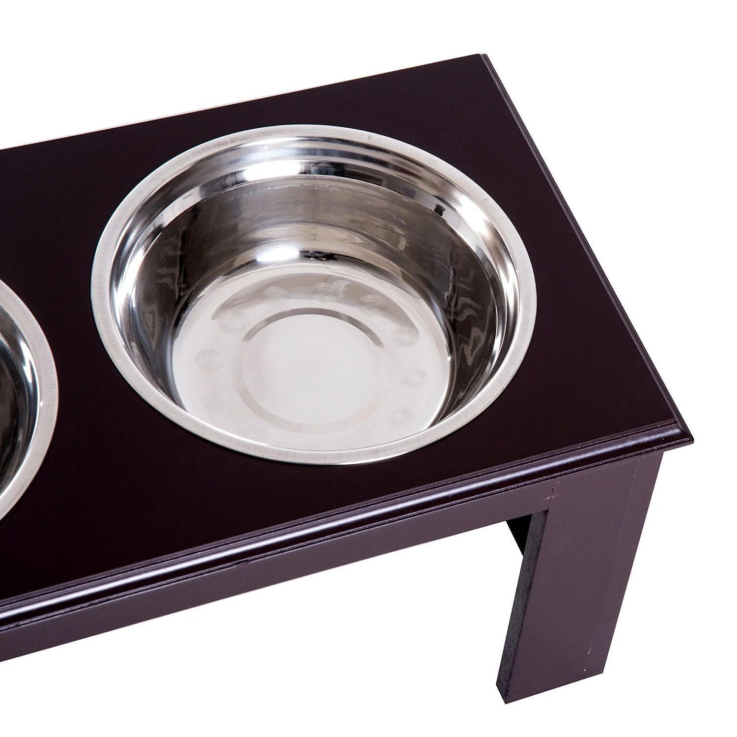 PawHut Stainless Steel Raised Dog Feeding Bowls with Stand for Small Medium Dogs Elevated Twin Pet Bowls Water Food Feeder 58.4L x 30.5W x 25.4H cm - Brown - Image 8