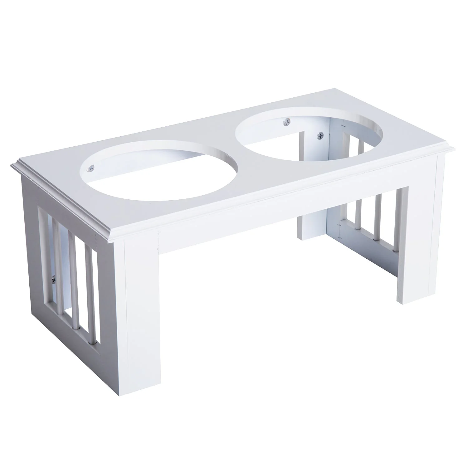 PawHut Stainless Steel Raised Dog Feeding Bowls with Stand for Small Medium Dogs Elevated Twin Pet Bowls Water Food Feeder 58.4L x 30.5W x 25.4H cm - White - Image 2
