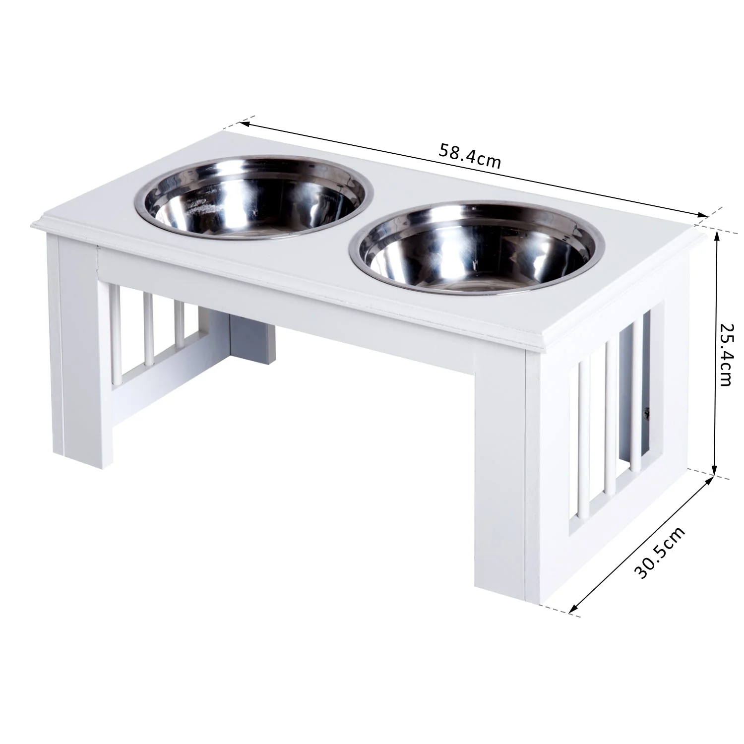 PawHut Stainless Steel Raised Dog Feeding Bowls with Stand for Small Medium Dogs Elevated Twin Pet Bowls Water Food Feeder 58.4L x 30.5W x 25.4H cm - White - Image 6