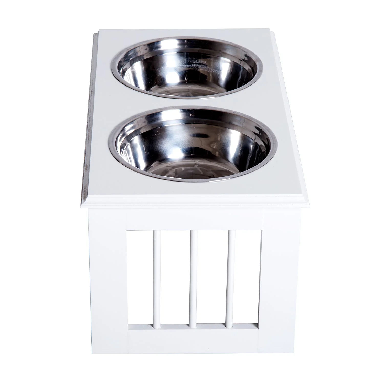 PawHut Stainless Steel Raised Dog Feeding Bowls with Stand for Small Medium Dogs Elevated Twin Pet Bowls Water Food Feeder 58.4L x 30.5W x 25.4H cm - White - Image 7