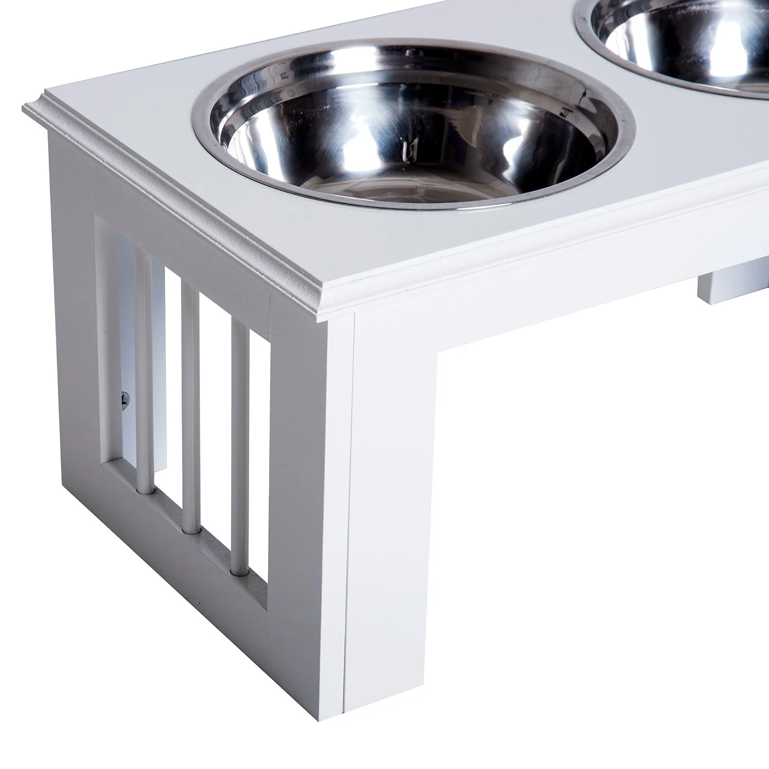 PawHut Stainless Steel Raised Dog Feeding Bowls with Stand for Small Medium Dogs Elevated Twin Pet Bowls Water Food Feeder 58.4L x 30.5W x 25.4H cm - White - Image 9