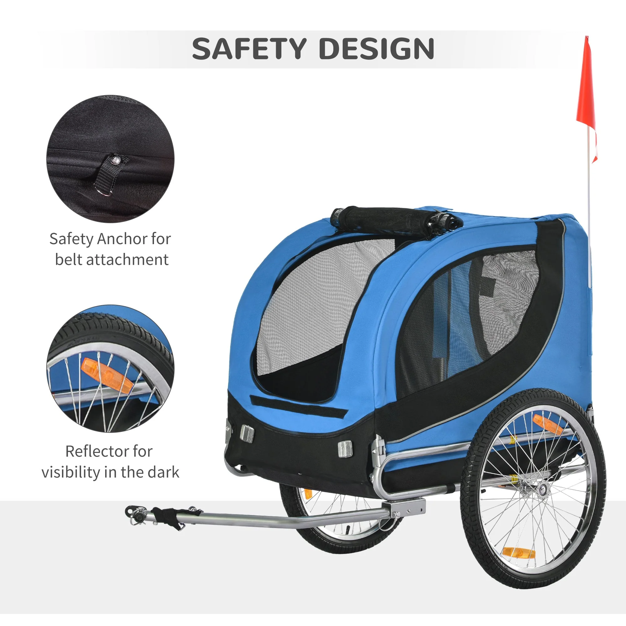 PawHut Steel Dog Bike Trailer Pet Cart Carrier for Bicycle Kit Water Resistant with Hitch Coupler Travel Black and Blue - Image 3