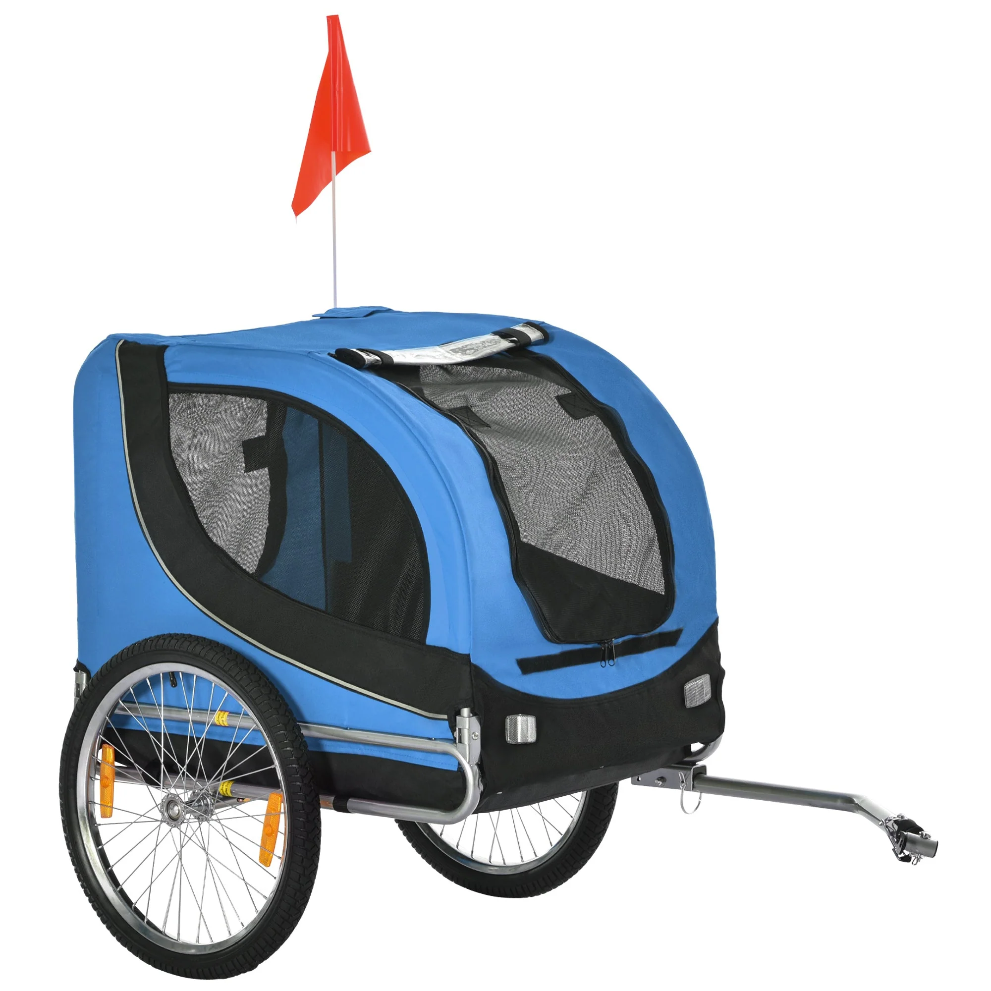 PawHut Steel Dog Bike Trailer Pet Cart Carrier for Bicycle Kit Water Resistant with Hitch Coupler Travel Black and Blue - Image 4