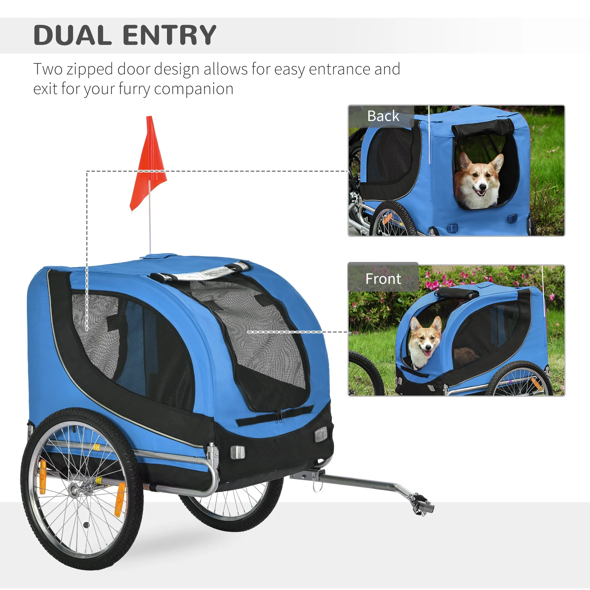 PawHut Steel Dog Bike Trailer Pet Cart Carrier for Bicycle Kit Water Resistant with Hitch Coupler Travel Black and Blue - Image 7
