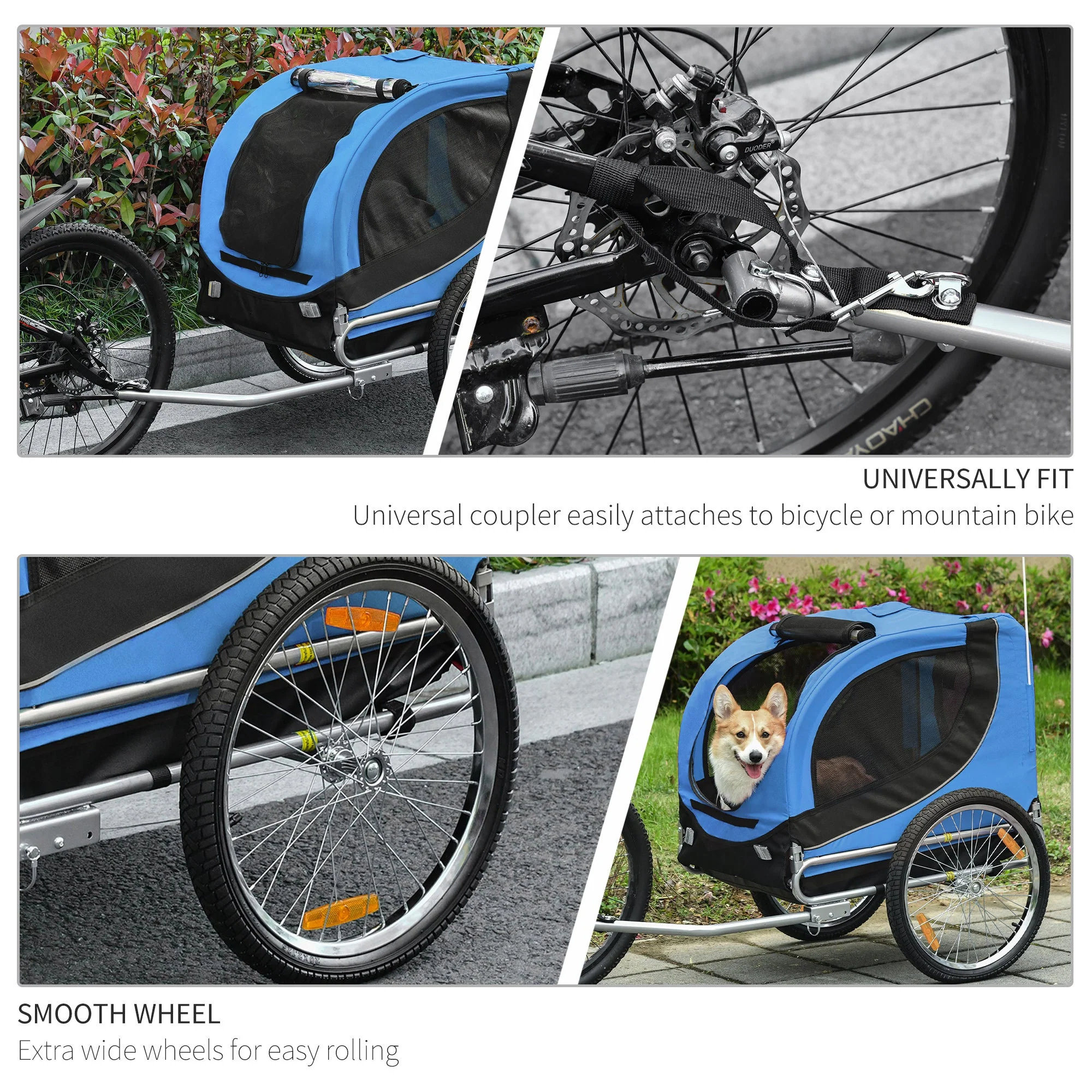PawHut Steel Dog Bike Trailer Pet Cart Carrier for Bicycle Kit Water Resistant with Hitch Coupler Travel Black and Blue - Image 9