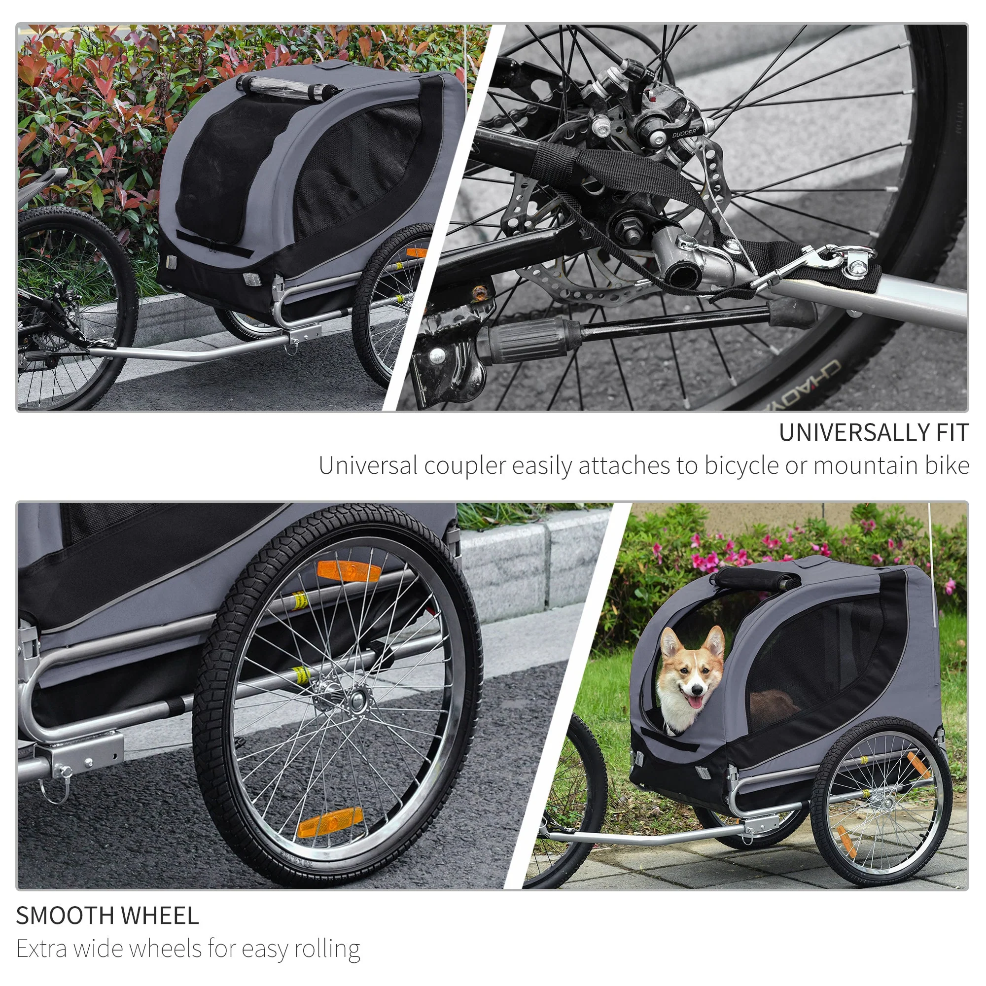 PawHut Steel Pet Bicycle Trailer 2 Wheel Jogger Carrier Grey - Image 8