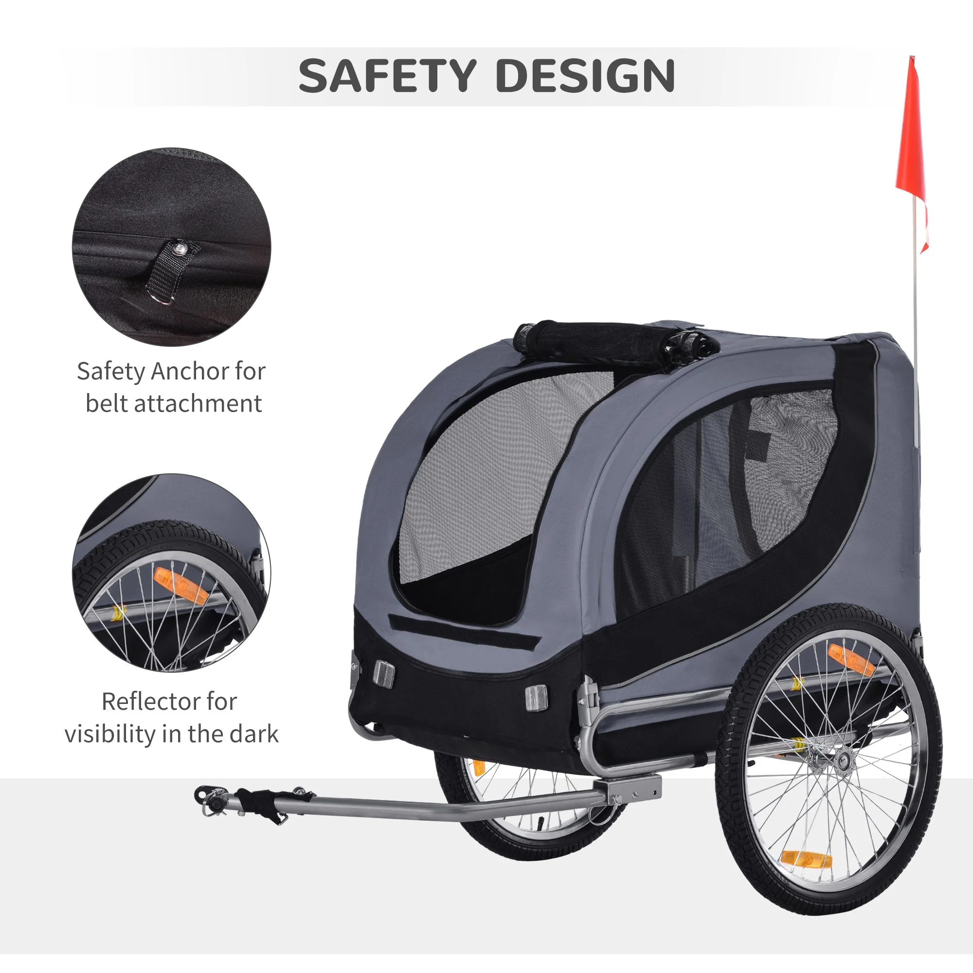 PawHut Steel Pet Bicycle Trailer 2 Wheel Jogger Carrier Grey - Image 9