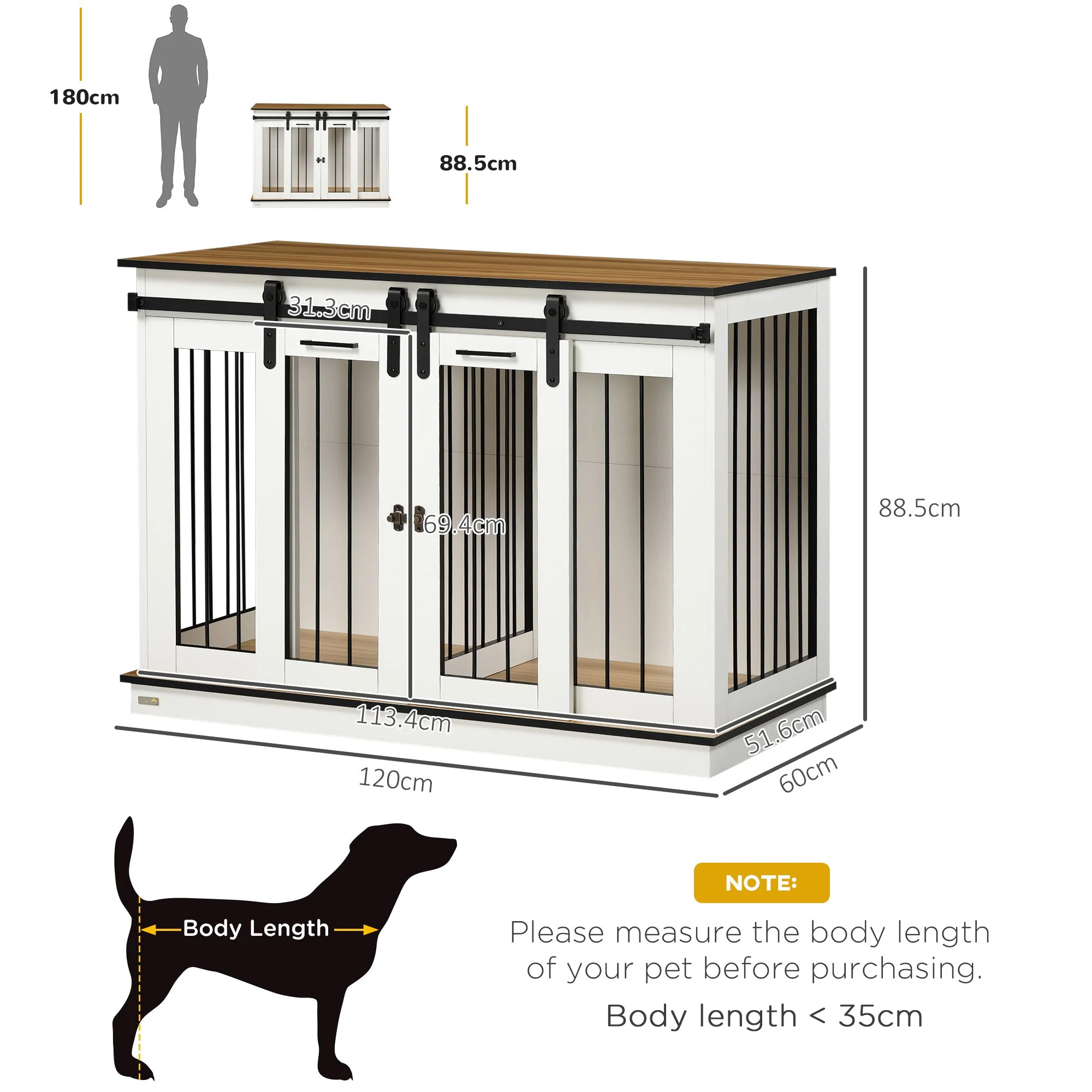 PawHut Two-Room Modern Dog Crate - Image 3