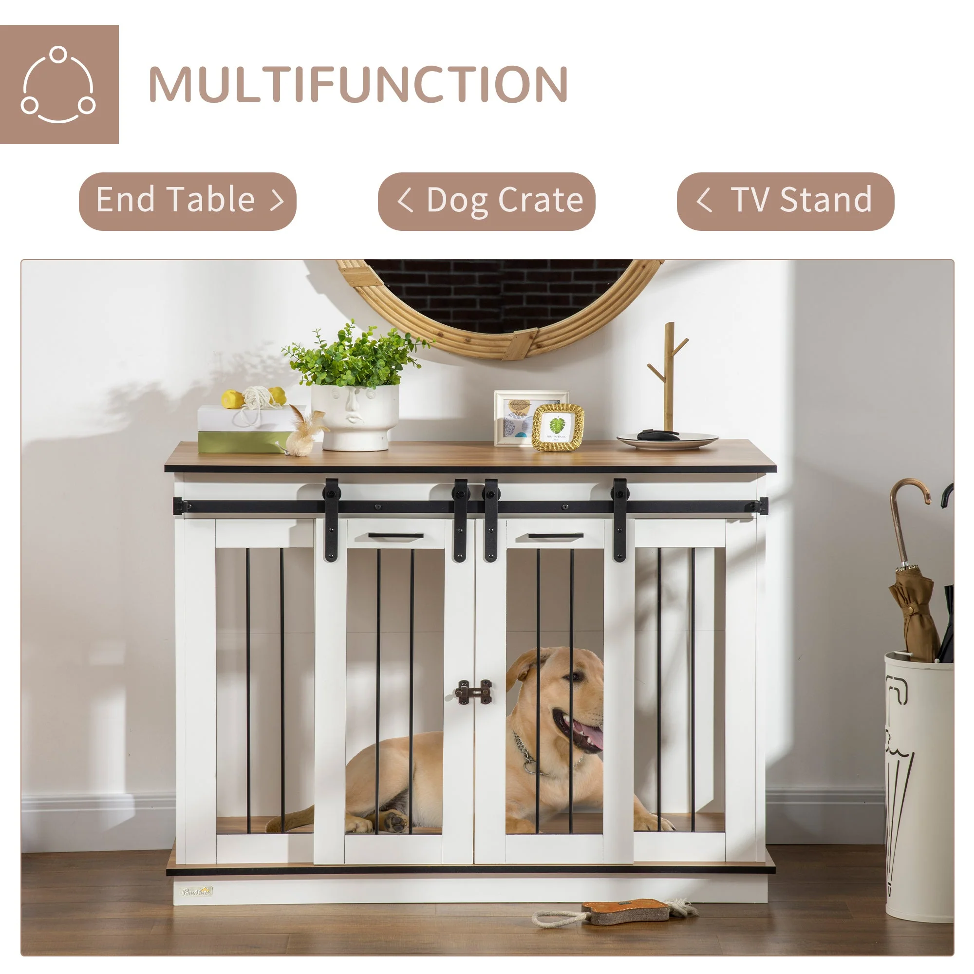 PawHut Two-Room Modern Dog Crate - Image 4