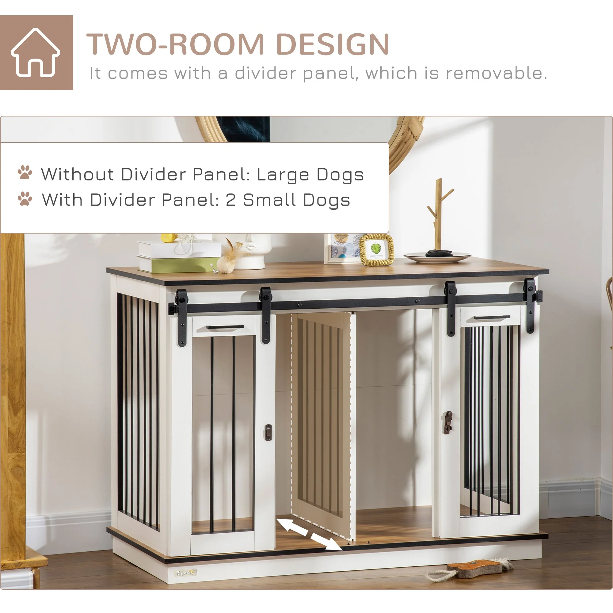 PawHut Two-Room Modern Dog Crate - Image 5