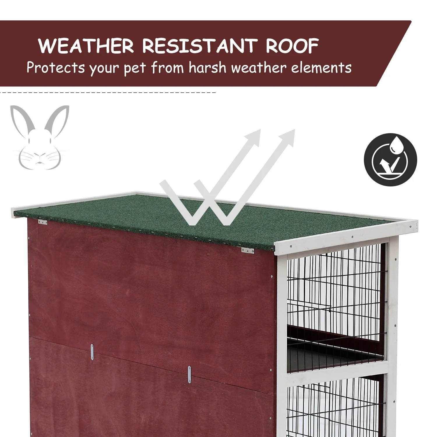 PawHut Two-Tier Double Decker Wooden Rabbit Hutch Pet Cage 136.4Lx50Wx93H cm-Brown/White - Image 8