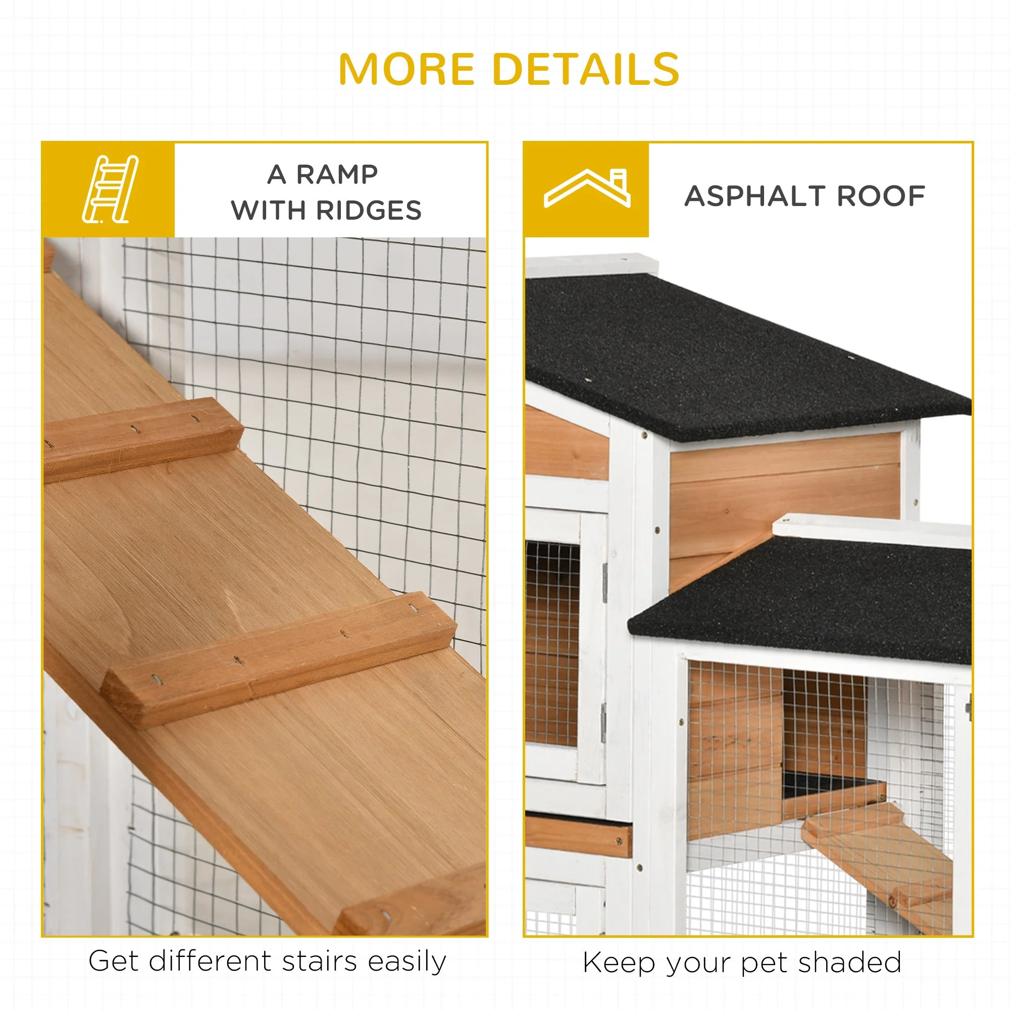 PawHut Two-Tier Wooden Rabbit Hutch Mobile Guinea Pig Cage Bunny Run w/ Wheels - Image 3