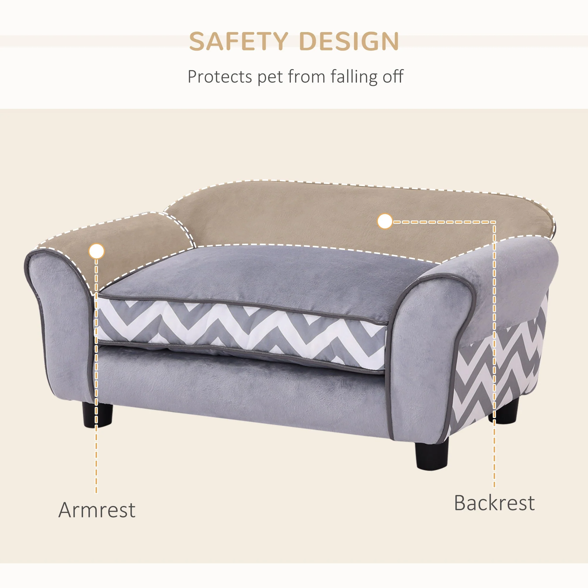 PawHut Velvet-Feel Small Dog Pet Bed - Grey - Image 3