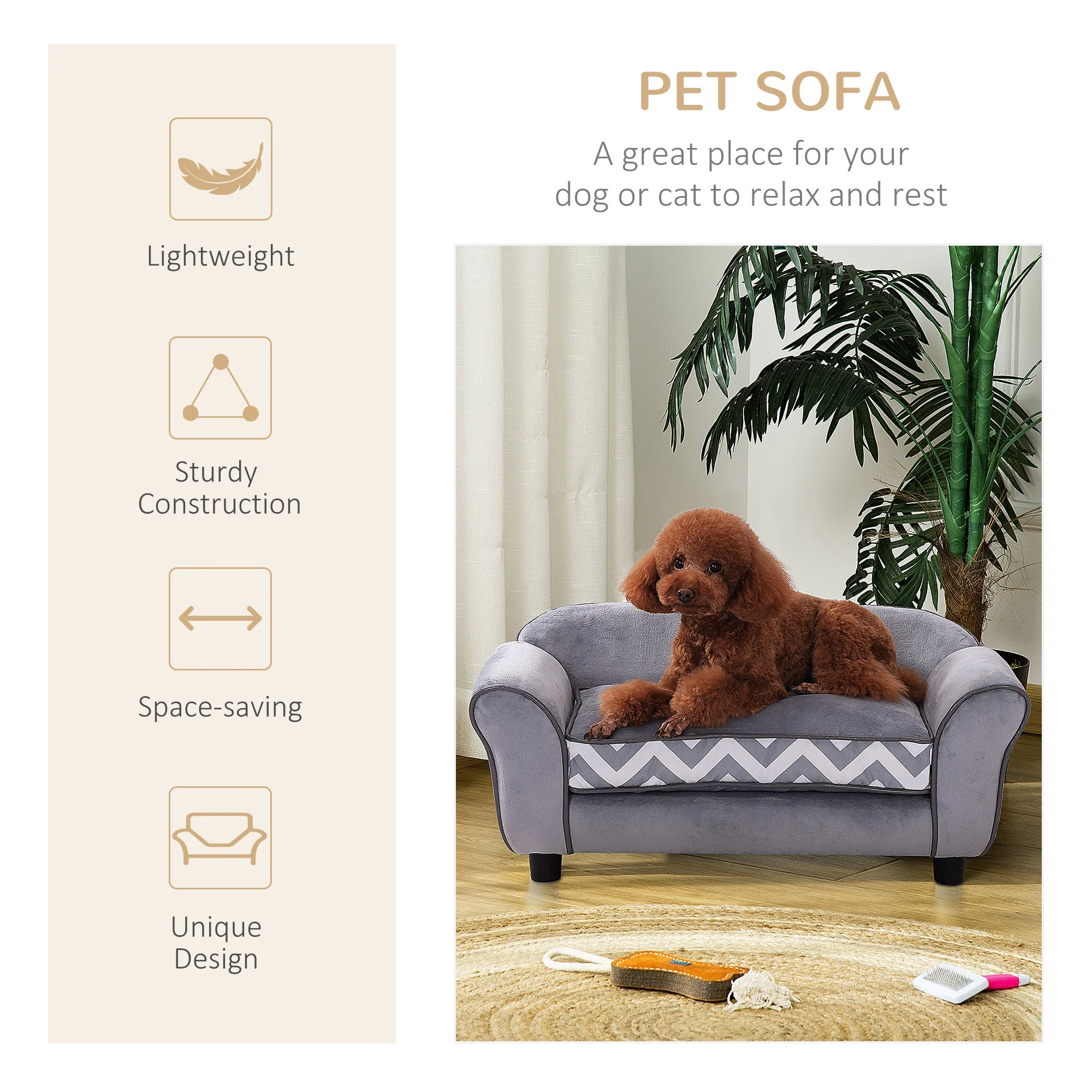 PawHut Velvet-Feel Small Dog Pet Bed - Grey - Image 4