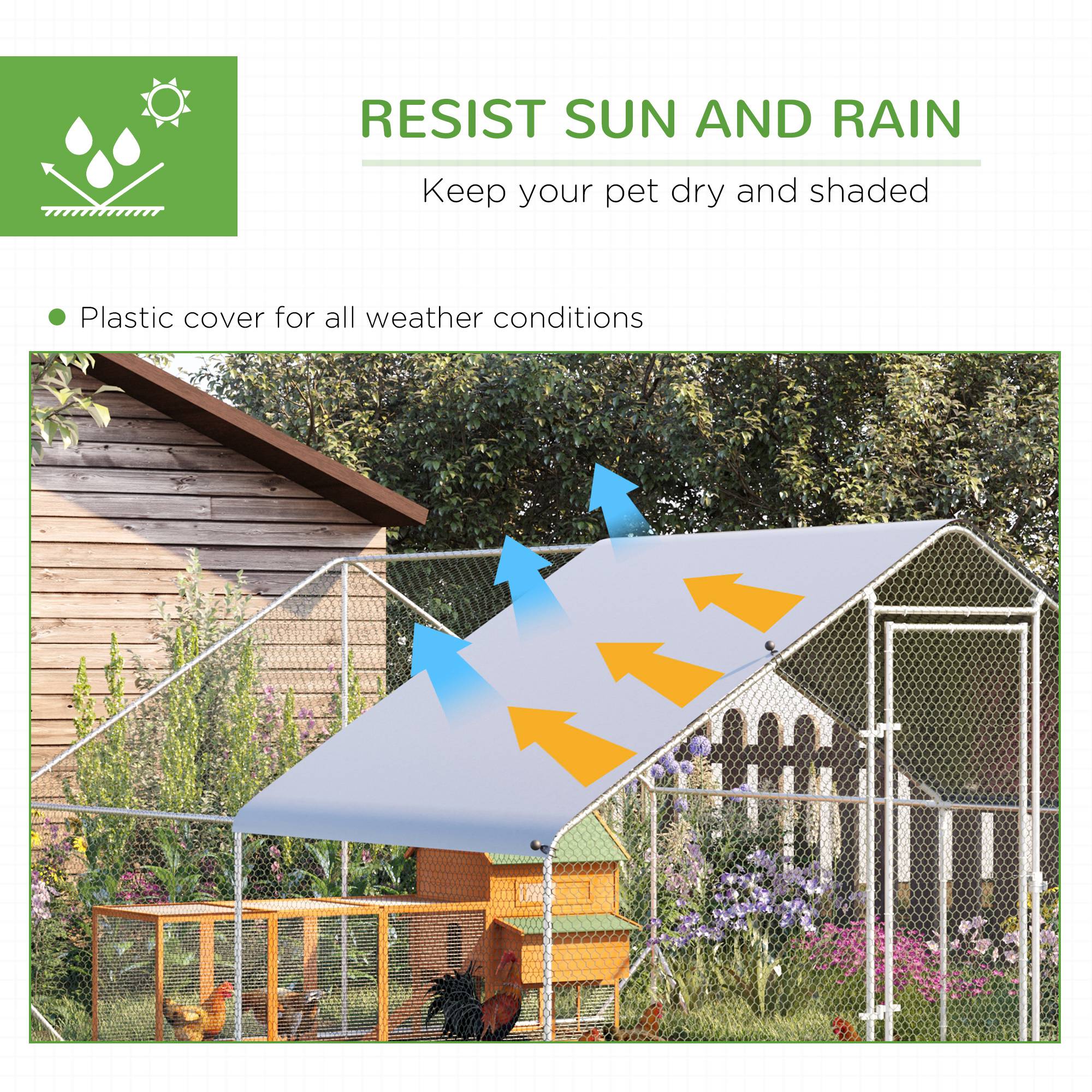 PawHut Walk In Chicken Run Galvanized Chicken Coop Hen Poultry House Cage Rabbit Hutch Pet Playpen Backyard With Water-Resist Cover - Image 6