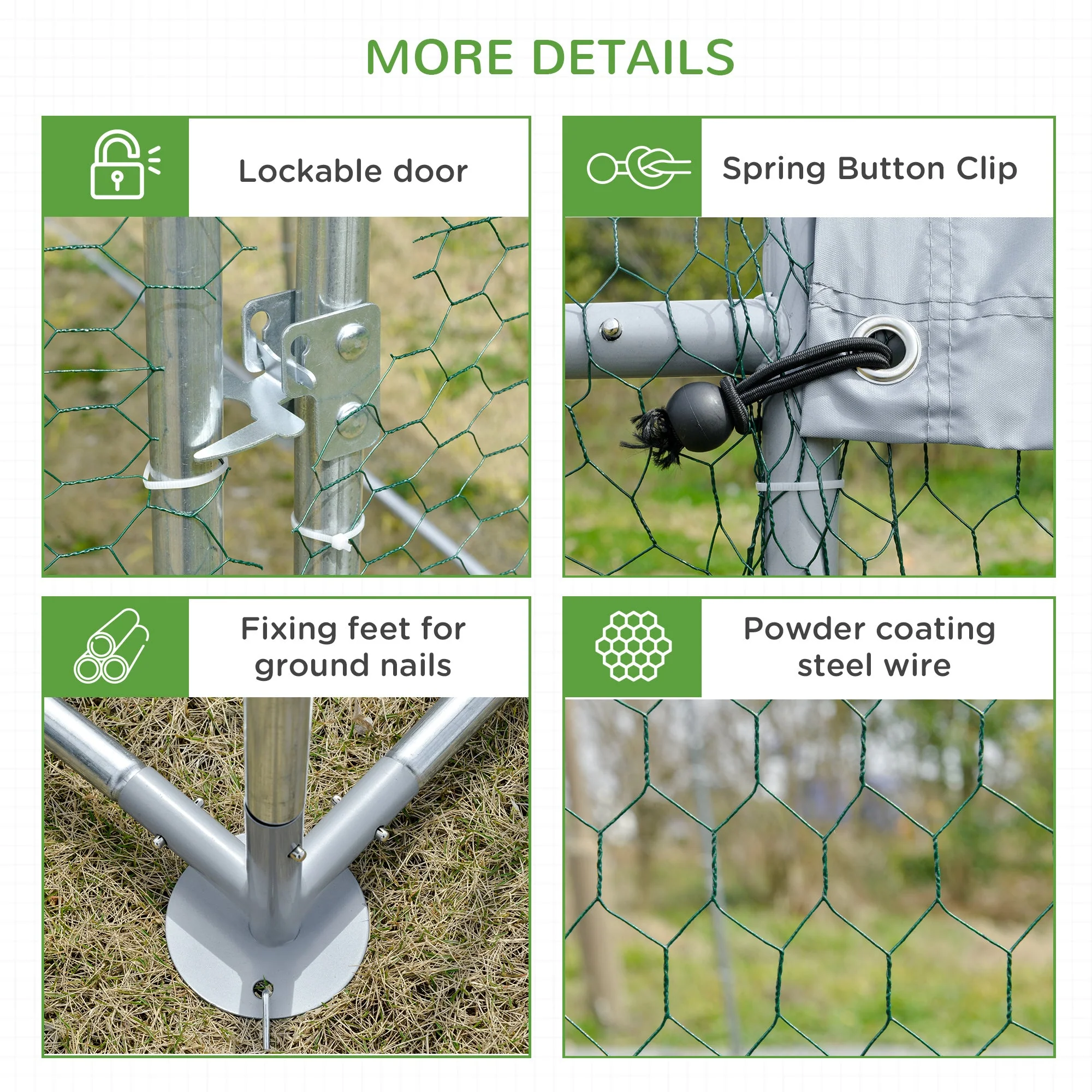 PawHut Walk In Chicken Run Galvanized Chicken Coop Hen Poultry House Cage Rabbit Hutch Pet Playpen Backyard with Water-Resist Cover - Image 7