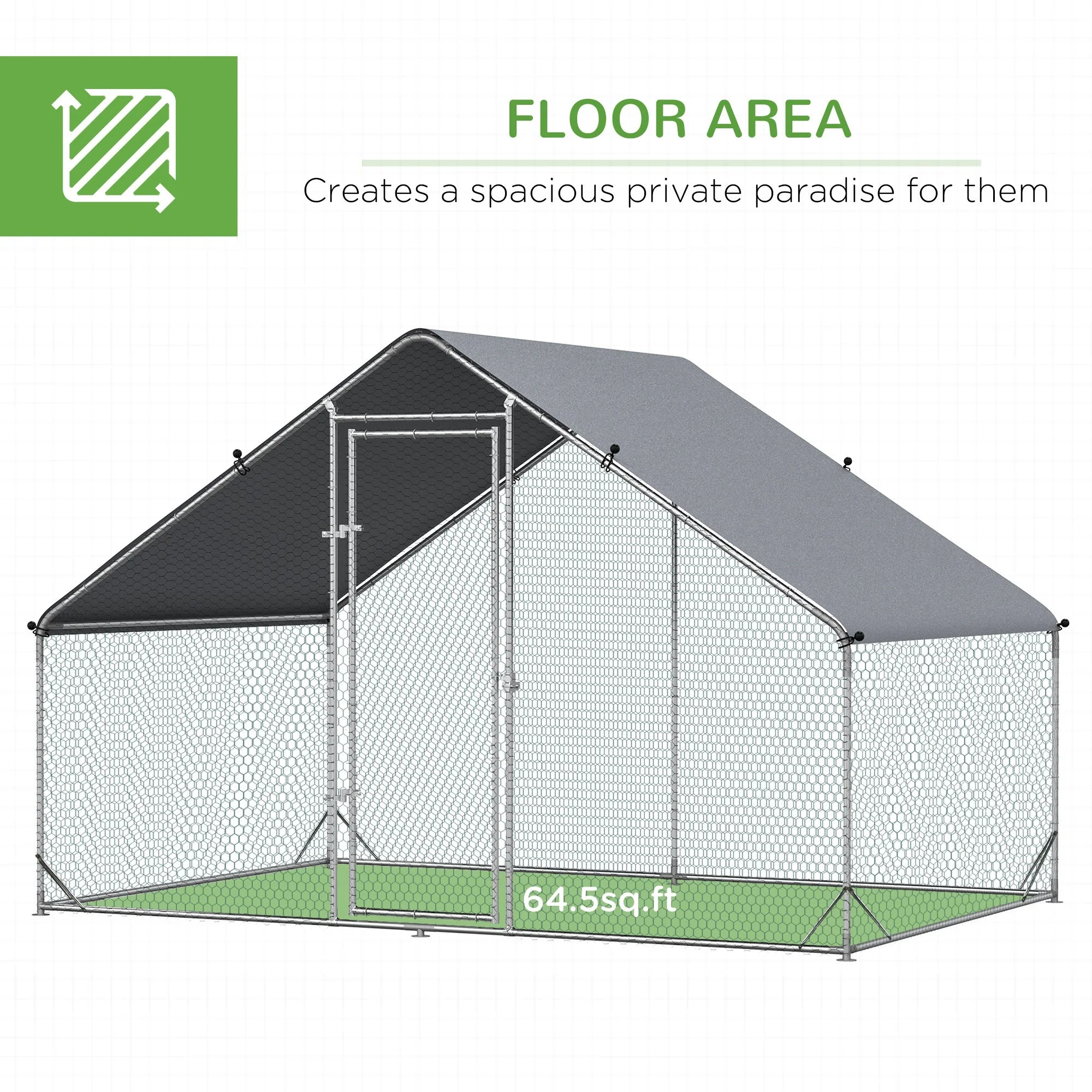 PawHut Walk In Chicken Run Galvanized Chicken Coop Hen Poultry House Cage Rabbit Hutch Pet Playpen Backyard With Water-Resist Cover - Image 5