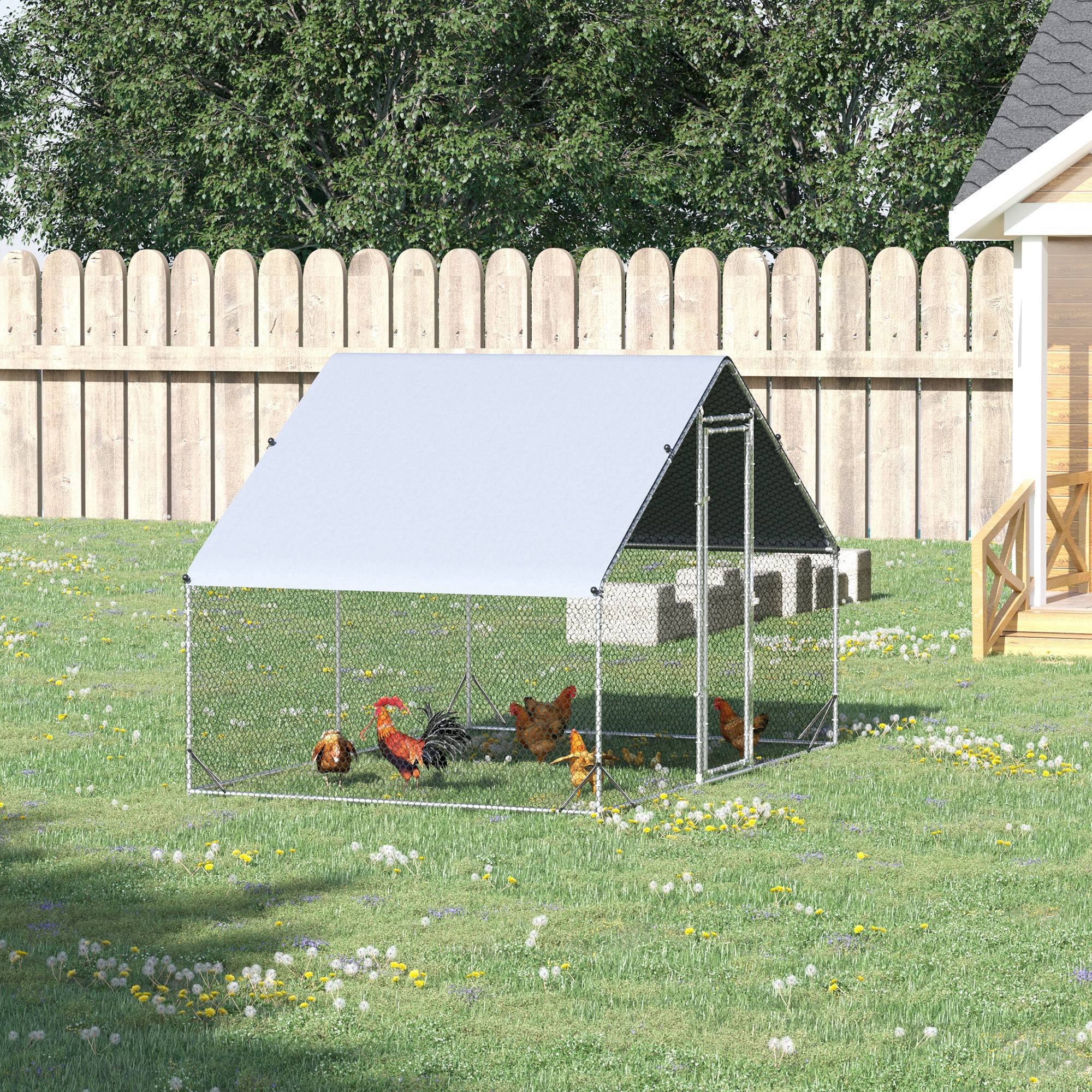 PawHut Walk In Chicken Run Galvanized Chicken Coop Hen Poultry House Cage Rabbit Hutch Pet Playpen Backyard With Water-Resist Cover - Image 8