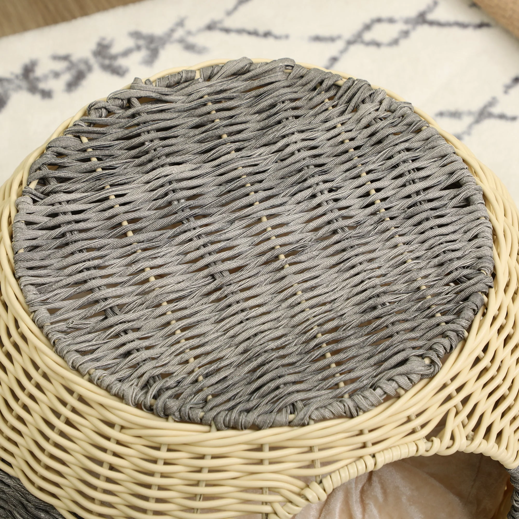 Pawhut Wicker Cat House Rattan Raised Cat Bed Cosy Kitten Cave With Soft Washable Cushion Diameter 40 X 30cm - Image 8