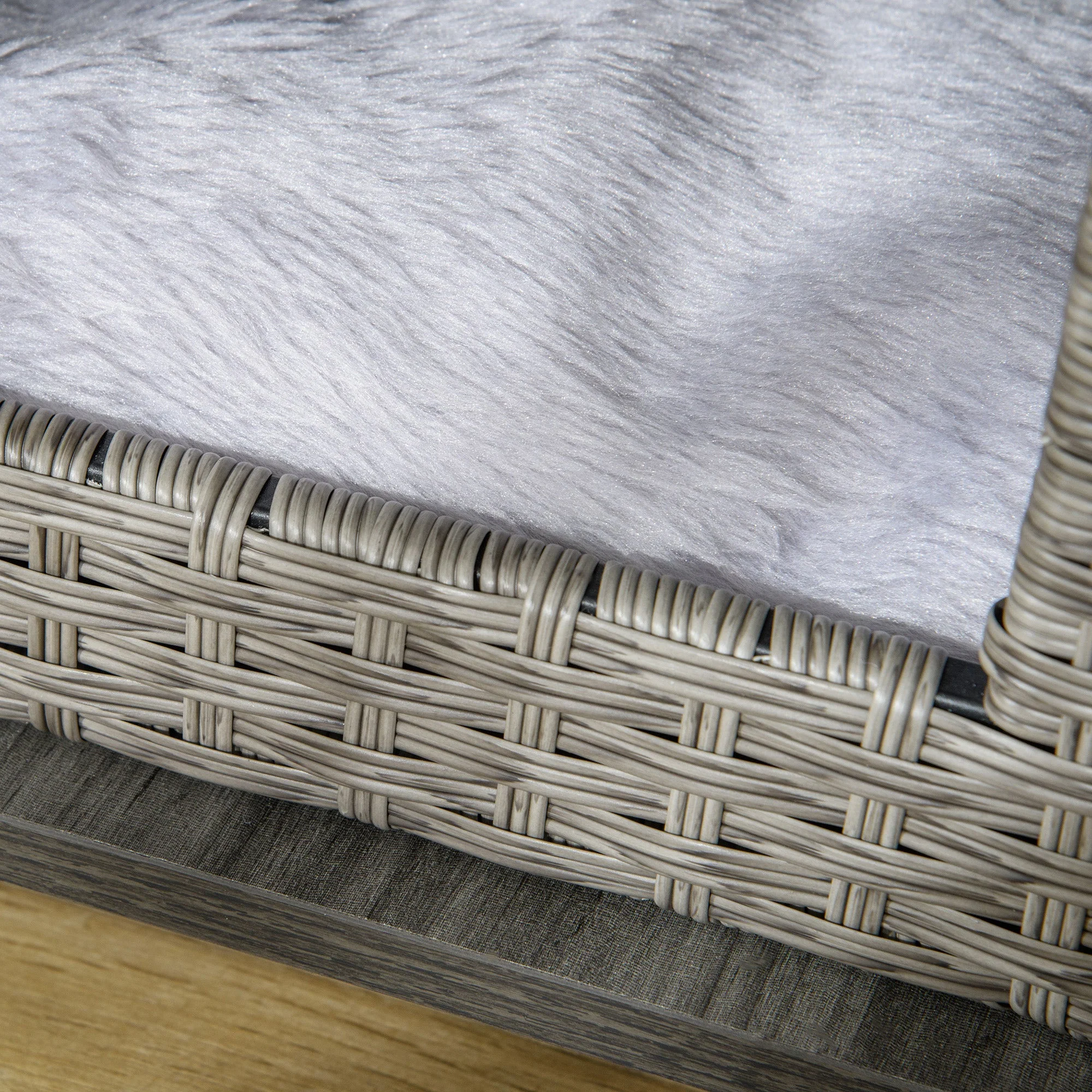 PawHut Wicker Dog House Rattan Pet Bed End Table Furniture with Soft Cushion Adjustable Feet for X-Small Dogs - Image 8