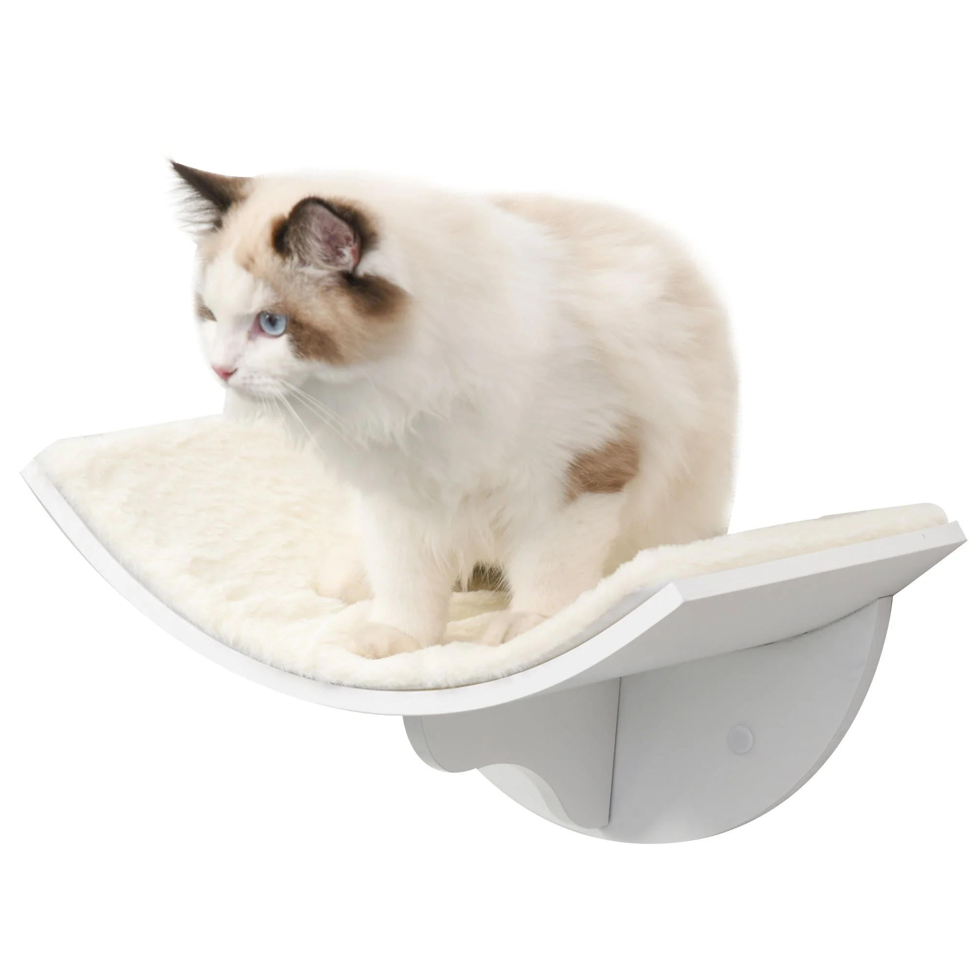 PawHut Wood Cat Shelf Shelter Kitten Bed Curved Climber Wall-Mounted Berber Fleece - Image 3